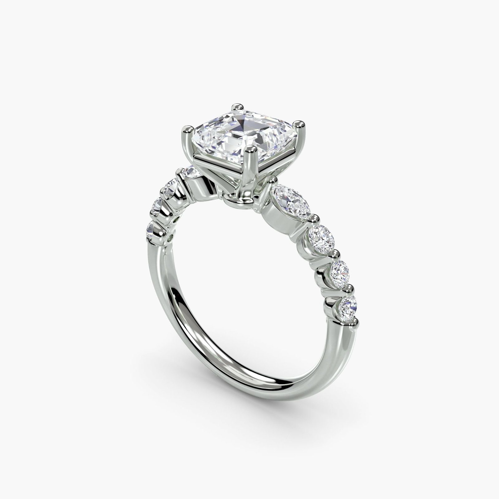 Pave Asscher 950 Platinum Ring Setting - 5