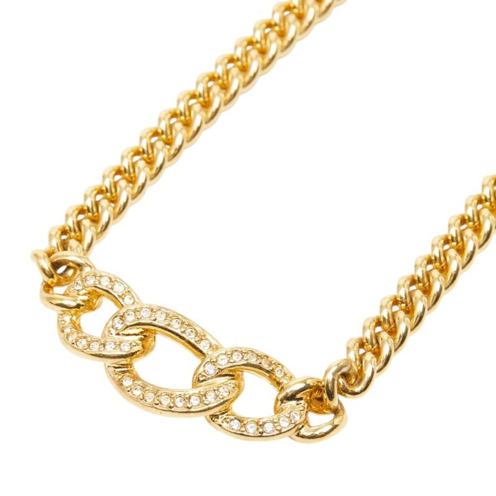 Christian Dior Necklace Gold Plated Rhinestones For Women.: Christian Dior Necklace Gold Plated Rhinestones For Women. Christian Dior's iconic gold-plated rhinestone necklace adds a touch of luxury to any outfit. With its 46.2 cm chain and 12.1mm x 38.7mm