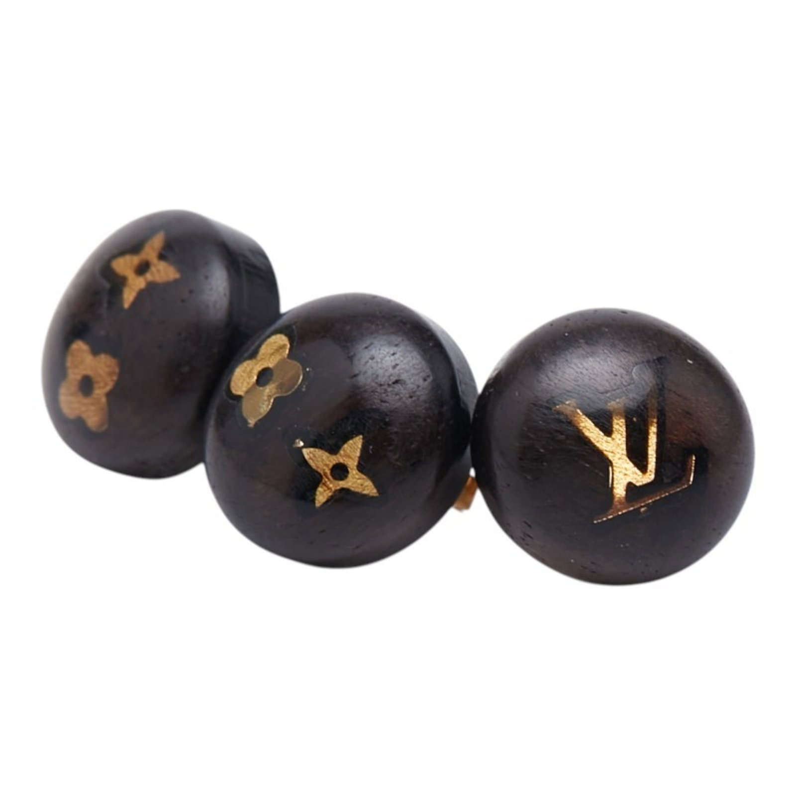 Louis Vuitton Stud Earrings: Louis Vuitton Stud Earrings Brown and gold stud earrings from Louis Vuitton, measuring 11.80mm x 11.80mm in size. These used earrings show traces of usage with minor scratches and dirt, but remain in