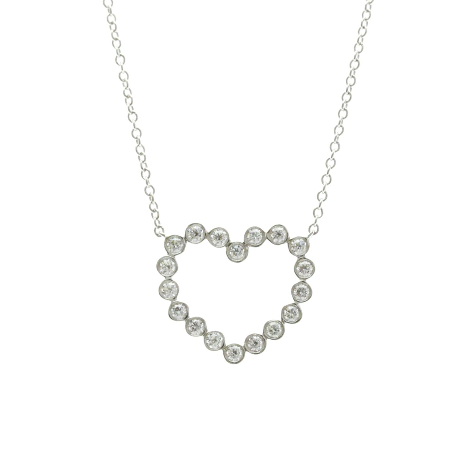 Tiffany Bezel-Set Heart Diamond Necklace Platinum Diamond Menwomen Fashion Pendant Necklace (Silver) (1 of 14)
