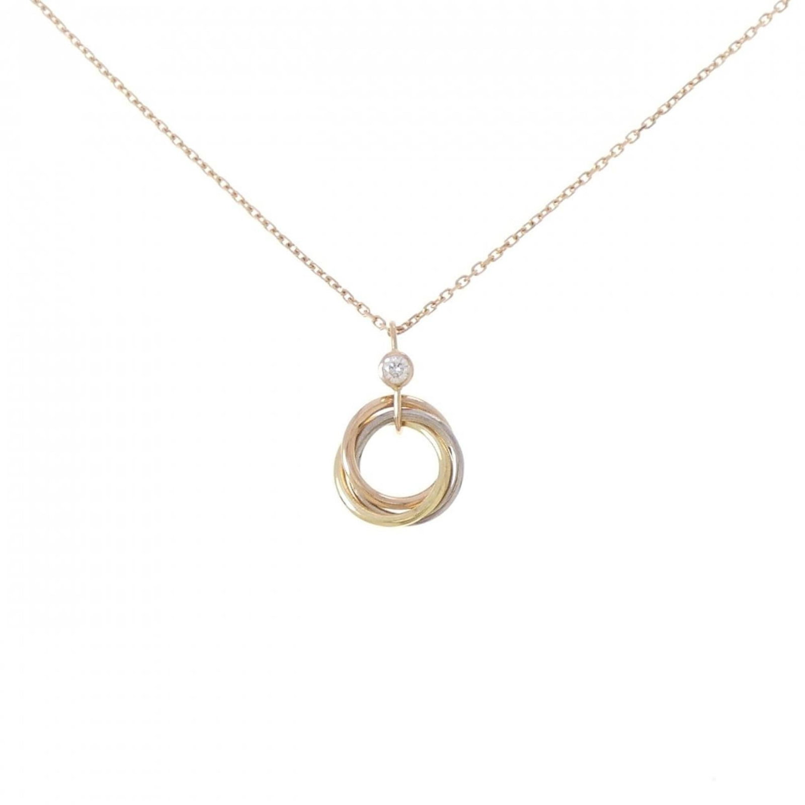 Trinity Cartier Necklace: Trinity Cartier Necklace Pink Gold, White Gold, and Yellow Gold options available. The Trinity Cartier Necklace features a pendant with dimensions 17.2mm x 10.7mm, suitable for neck circumferences bet