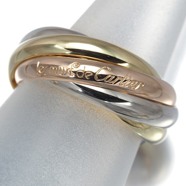 Cartier Ring Trinity 3Color 5-Strand Sm Eu49 18K Yg/ Wg/ Rg: Cartier Ring Trinity 3Color 5-Strand Sm Eu49 18K Yg/ Wg/ Rg Cartier's Trinity collection is renowned for its sleek, multi-tone design. This particular piece boasts an 18k yellow gold construction with