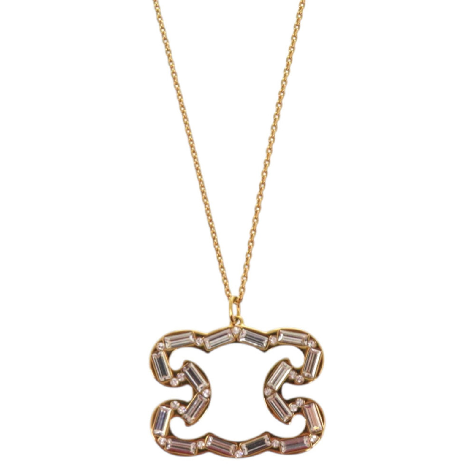 Excellent Condition Celine Triomphe Sparkle 461Fo6Brs Metal Rhinestone Gold Necklace 0436Celine: Excellent Condition Celine Triomphe Sparkle 461Fo6Brs Metal Rhinestone Gold Necklace 0436Celine Gold Rhinestone Celine Sparkle Necklace in Excellent Condition. This 64cm gold necklace features a 23mm