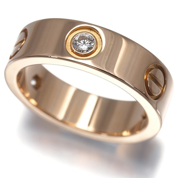 Cartier Ring Diamond Love Classic Half 3P Eu51 18K 750 Rose Gold: Cartier Ring Diamond Love Classic Half 3P Eu51 18K 750 Rose Gold Cartier's Rose Gold Diamond Ring boasts an elegant design, featuring a natural diamond as the main stone. The 18k metal purity and clas