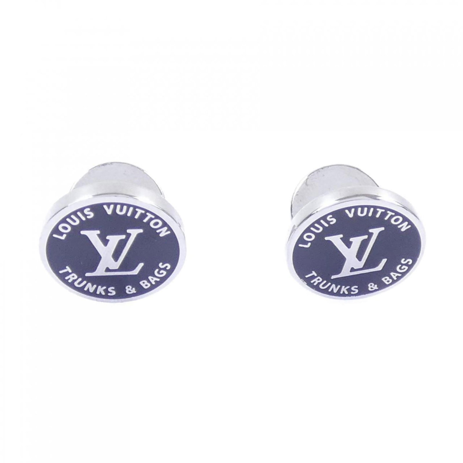 Louis Vuitton Button Stud: Louis Vuitton Button Stud Black and silver stud button from Louis Vuitton, measuring 15.00mm x 15.00mm in size. The item bears traces of usage with minor damages and dirt visible, yet remains in
