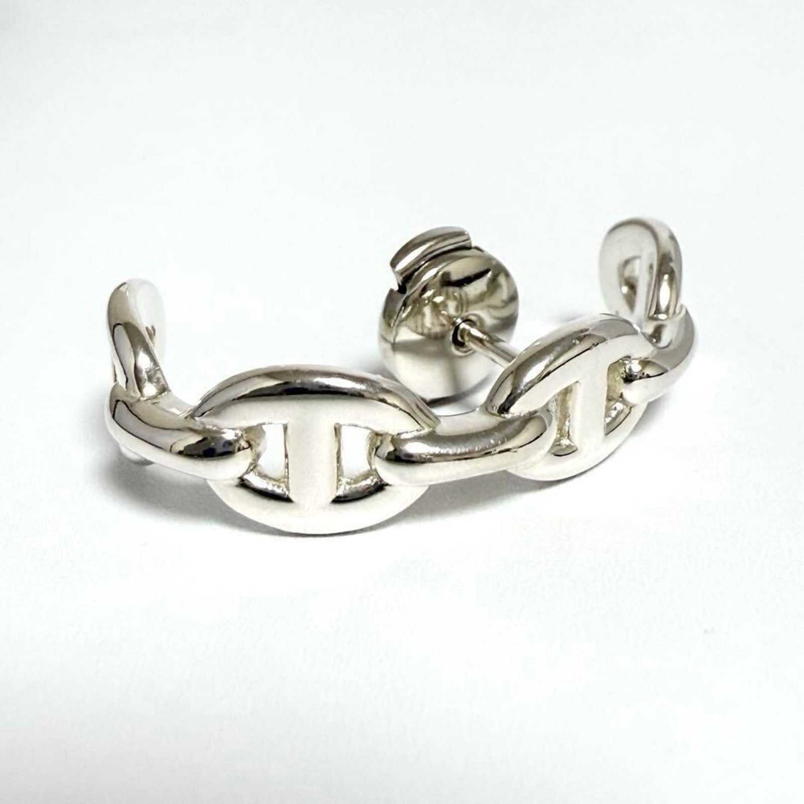 Hermes 925 Silver Earrings Stud - 3