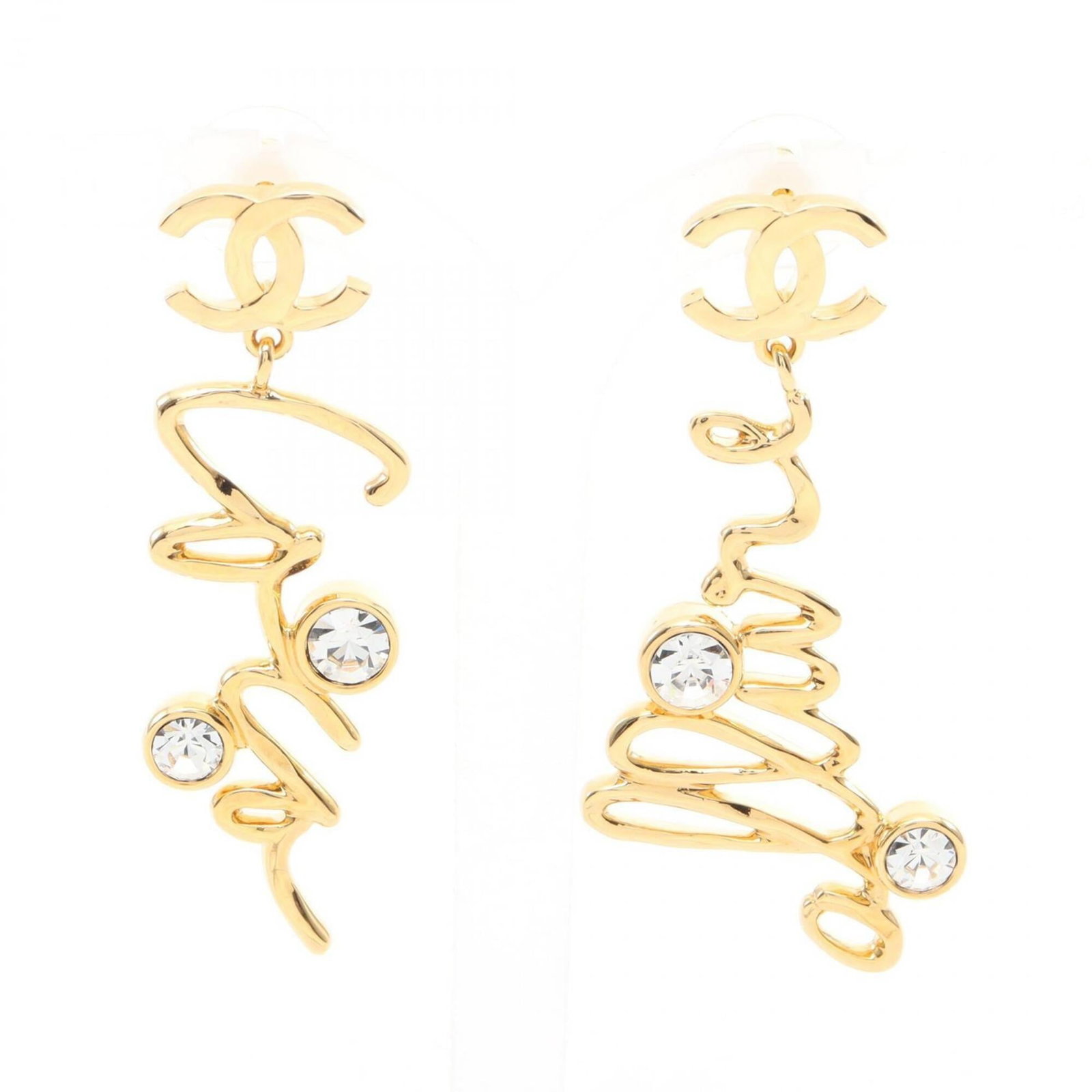 Chanel Stud Earrings Gold Plating: Chanel Stud Earrings Gold Plating Chanel's iconic stud earrings are available in gold plating, featuring rhinestone accents. The earrings measure 60mm x 18mm and have a few traces of usage with minor 