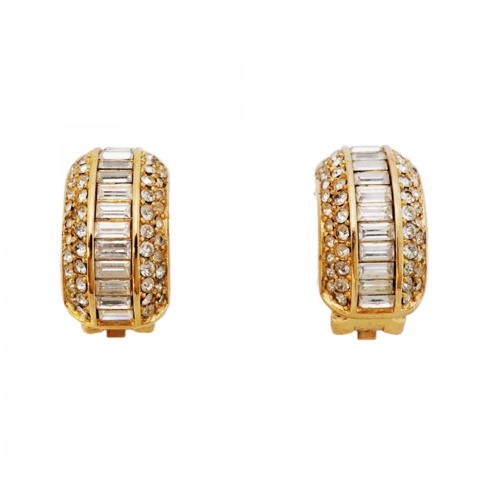 Christian Dior Clip Earrings Gold Plating Rhinestone (1 of 7)