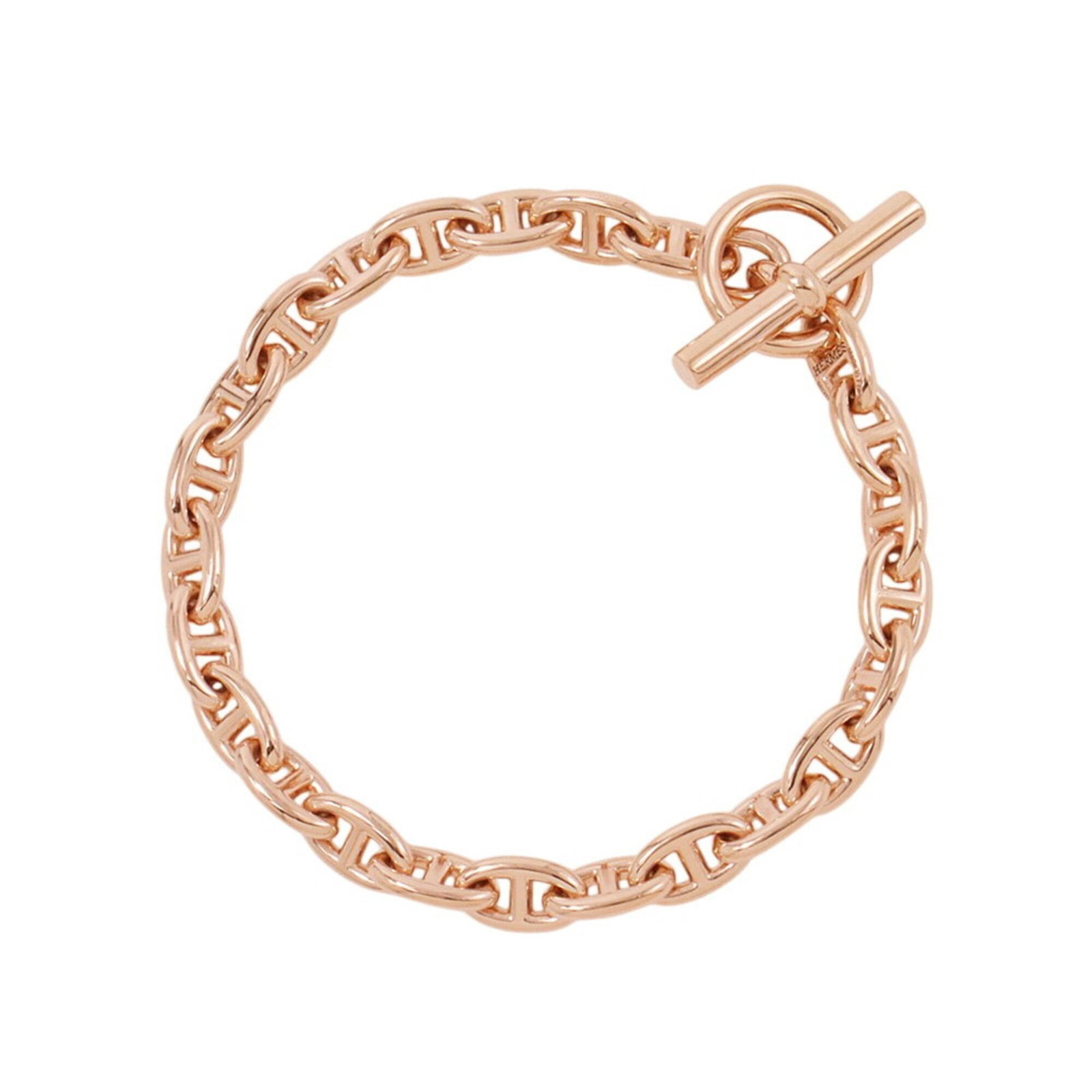 Pink Gold 18K Hermes Charm Bracelet: Pink Gold 18K Hermes Charm Bracelet Pink Gold 18K Hermes Charm Bracelet, featuring a lovely pink gold finish and measuring 14.5cm in length, is a beautiful accessory for women. This used charm bracele