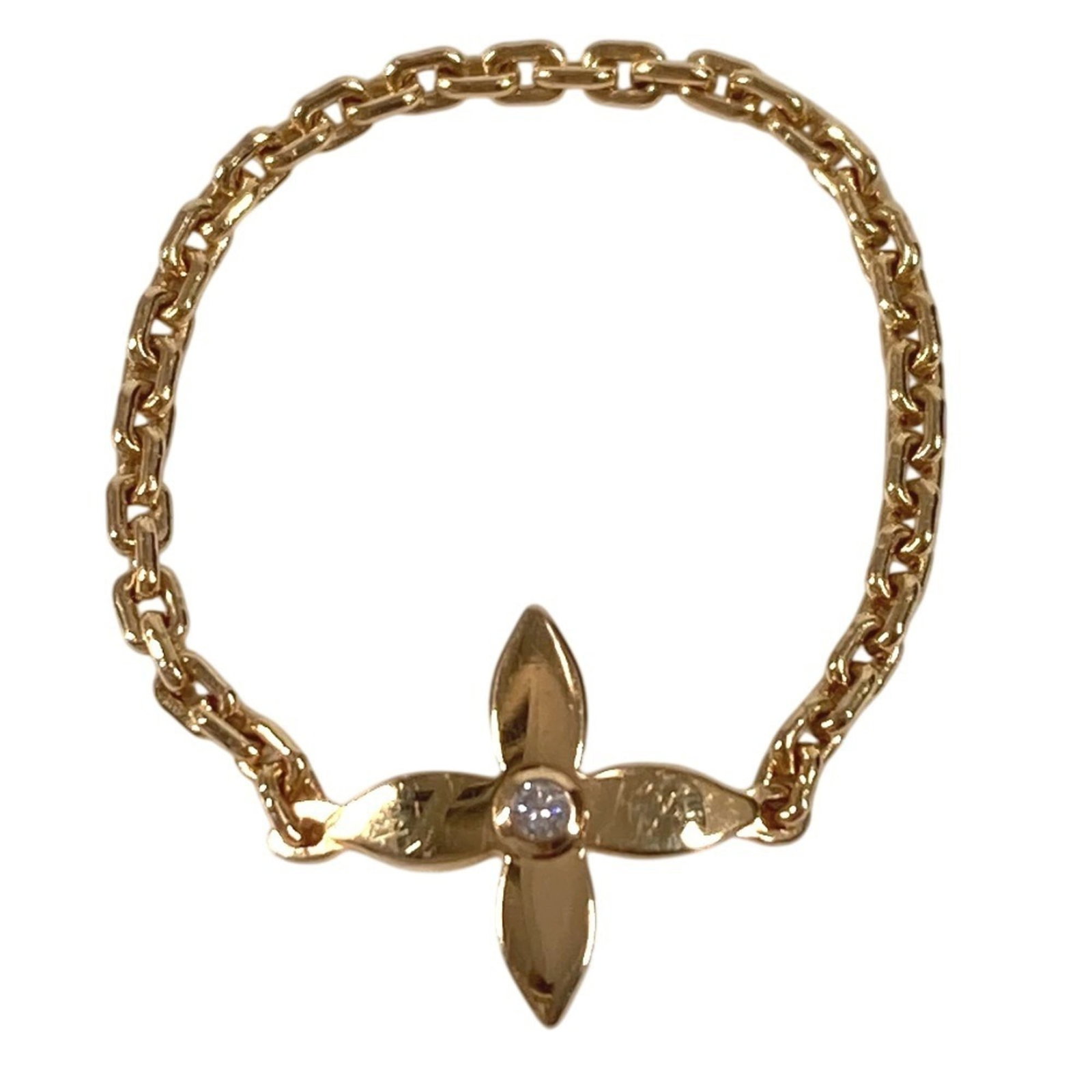 Louis Vuitton Band Ring Gold (18K): Louis Vuitton Band Ring Gold (18K) This Louis Vuitton Band Ring Gold (18K) features a sleek gold band adorned with diamonds, showcasing the iconic brand's signature style. The ring bears a few traces 