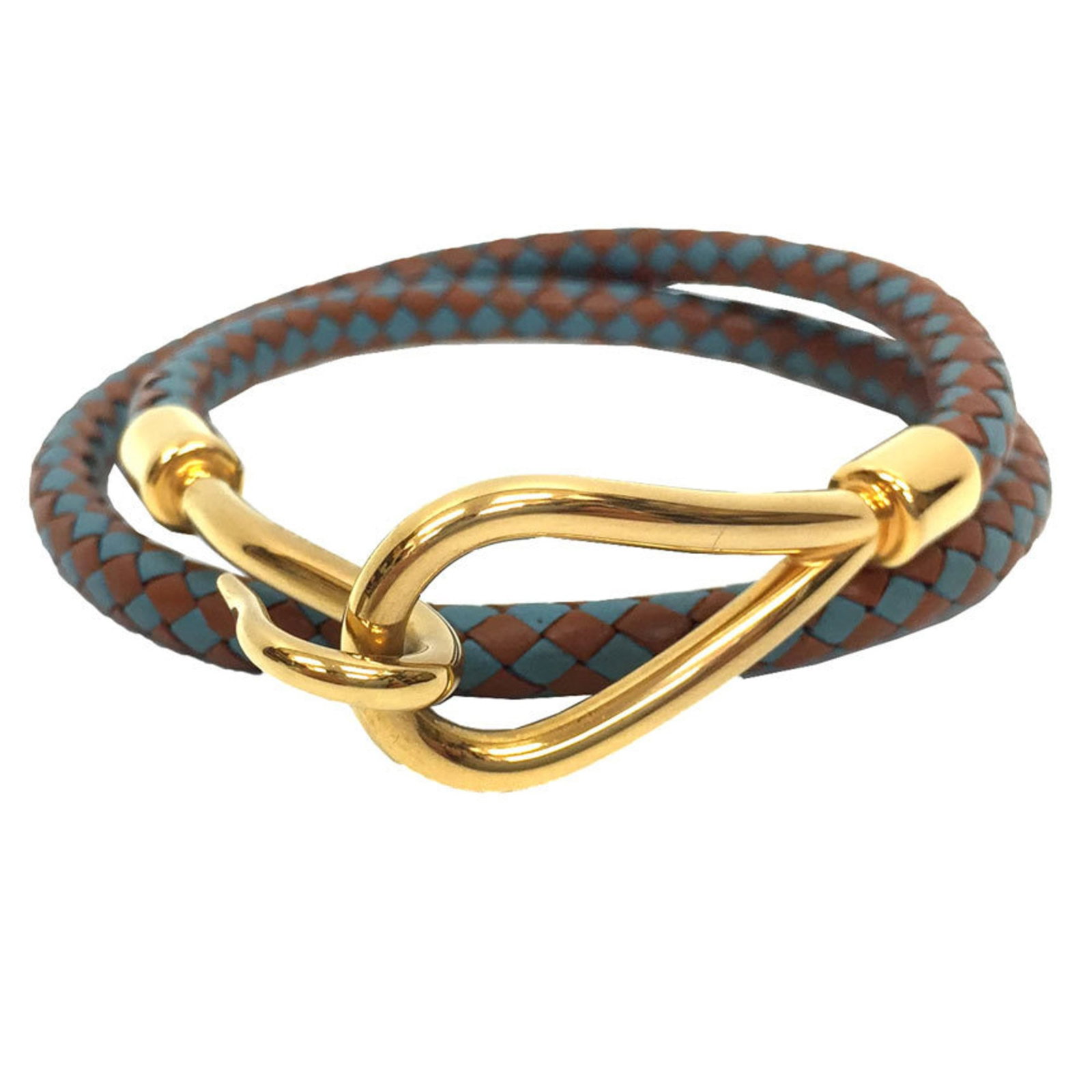 Charm bracelet of brass leather: Charm bracelet of brass leather Brass and leather charm bracelet in a unique bicolor design, featuring blue and brown hues. This 38.5cm long piece boasts a stylish combination of brass and leather