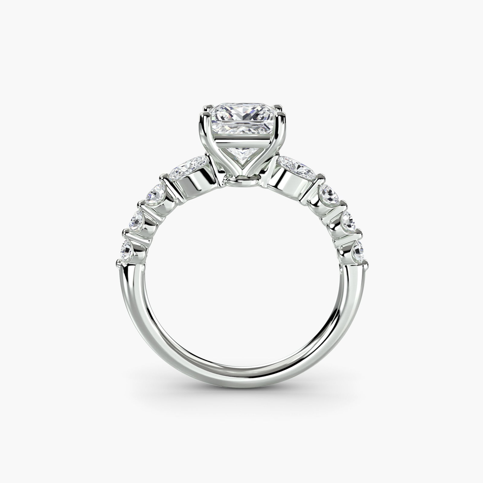 Pave Princess 950 Platinum Ring Setting: Pave Princess 950 Platinum Ring Setting The Pave Princess 950 Platinum Ring Setting boasts an impressive array of eight side stones, totaling 0.29 carats in total cut weight, adding a touch of eleganc