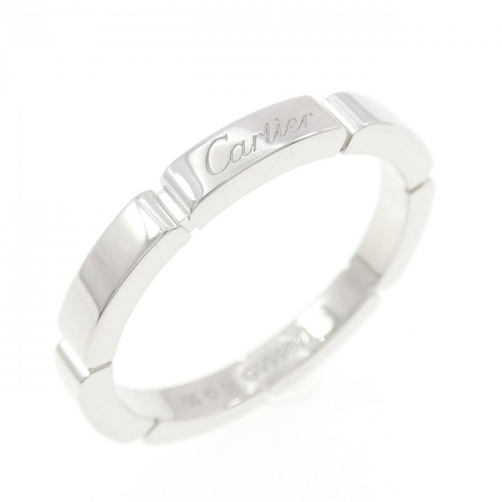White Gold Cartier Band Ring 18K: White Gold Cartier Band Ring 18K 18K White Gold Cartier Band Ring in Excellent Condition. This beautiful band ring features white gold material and bears a signature, showcasing the craftsmanship of