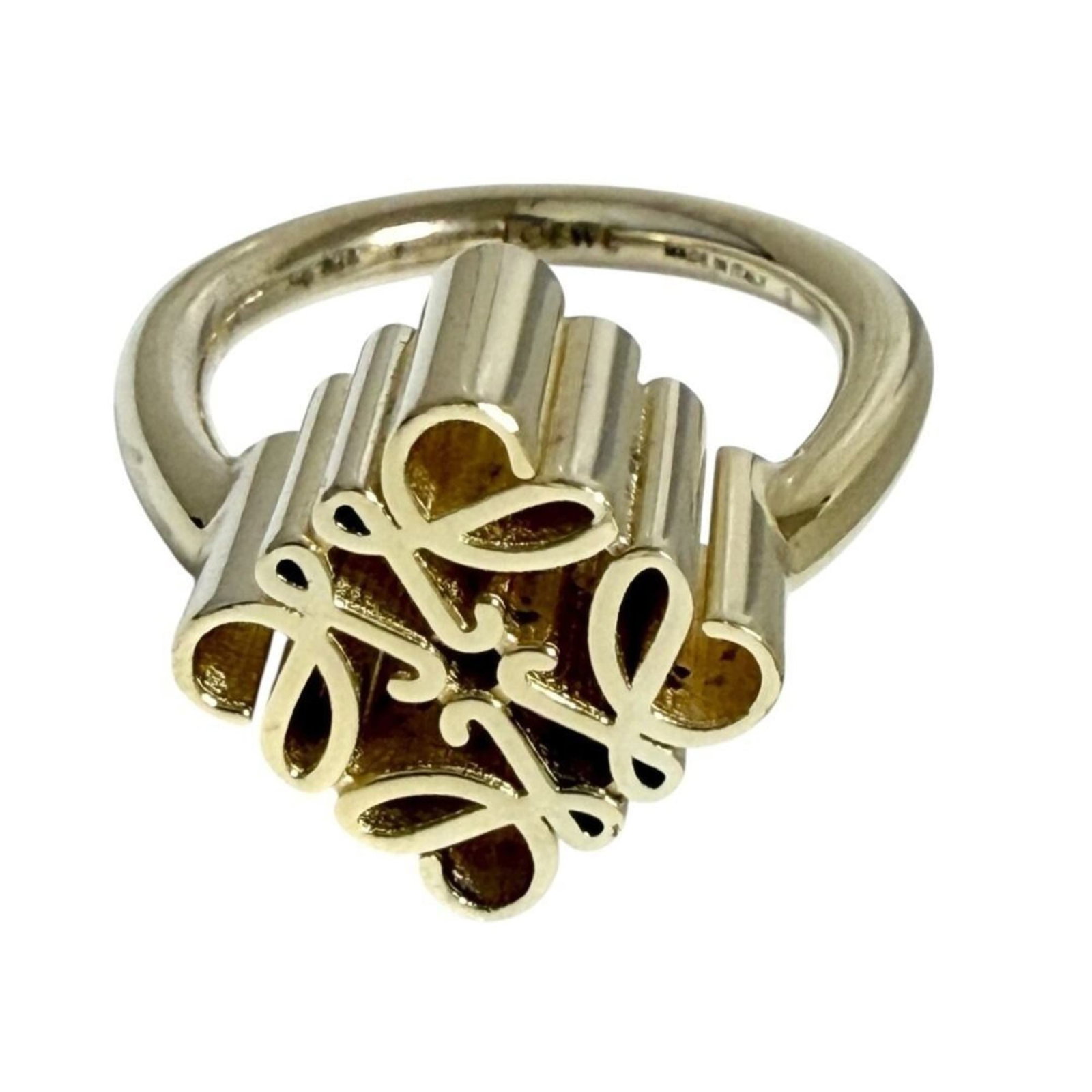 Loewe Band Ring Gold Plating Silver 925: Loewe Band Ring Gold Plating Silver 925 Loewe Band Ring Gold Plating Silver 925 - A stylish and elegant band ring featuring gold plating with silver accents, available in women's size 5. The ring bear