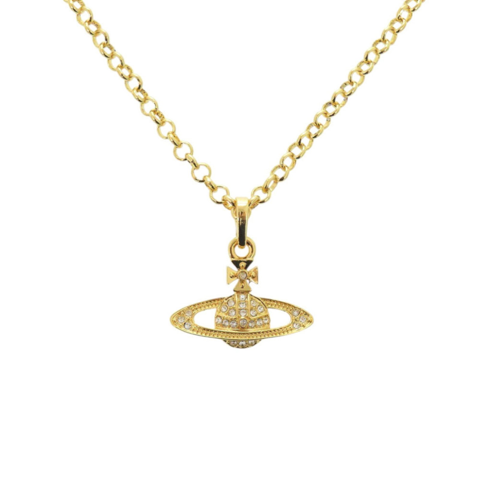 Vivienne Westwood 1960 Orb Rhinestone/ Metal Gold Necklace Like New: Vivienne Westwood 1960 Orb Rhinestone/ Metal Gold Necklace Like New Gold Orb Rhinestone Necklace by Vivienne Westwood, 43cm Circumference. This like-new necklace features a striking gold orb