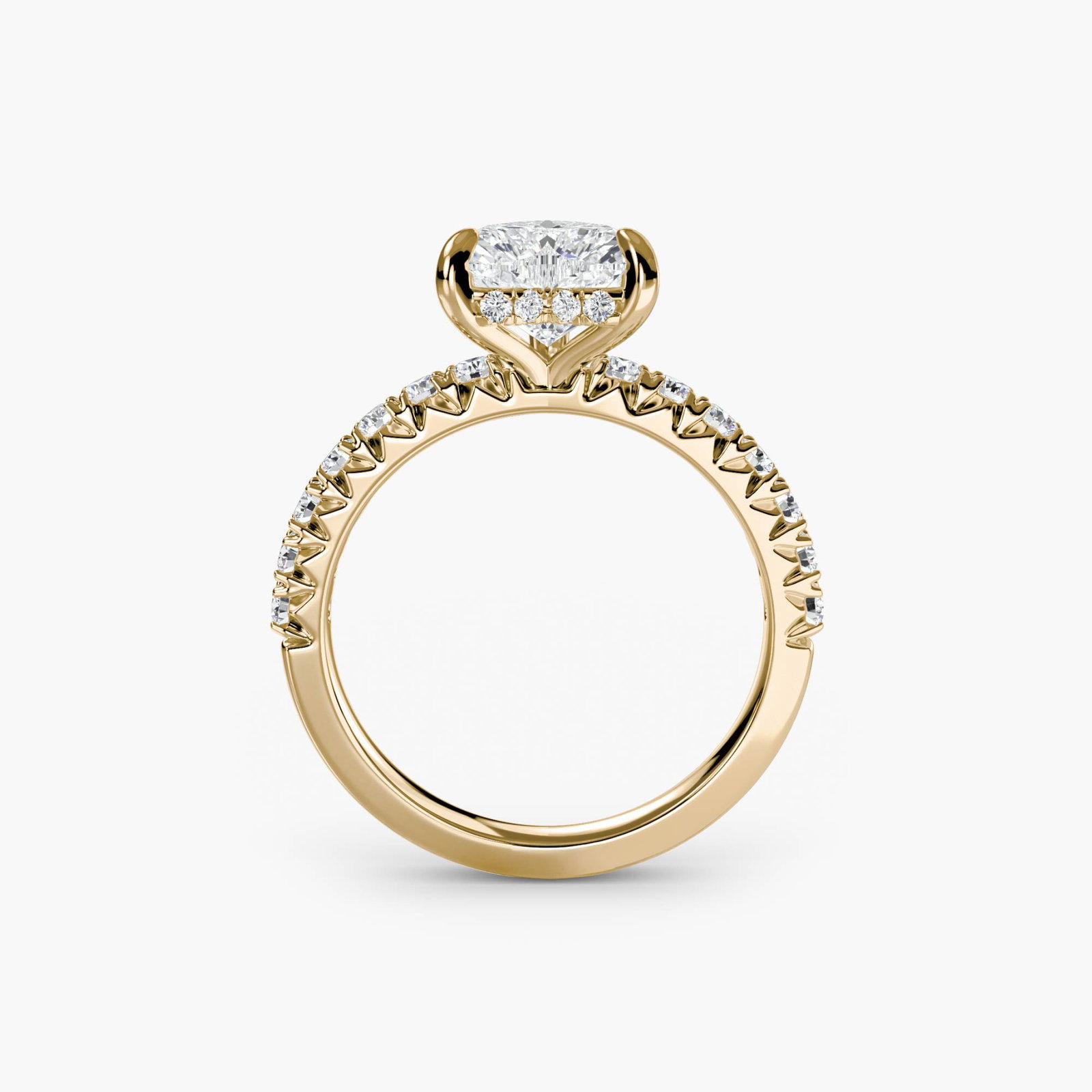 Hidden Halo Heart 18Kt Yellow Gold Ring Setting: Hidden Halo Heart 18Kt Yellow Gold Ring Setting 18Kt Yellow Gold Hidden Halo Heart Ring Setting. This exquisite ring setting features a heart-shaped design with 28 side stones, totaling 0.42 carats