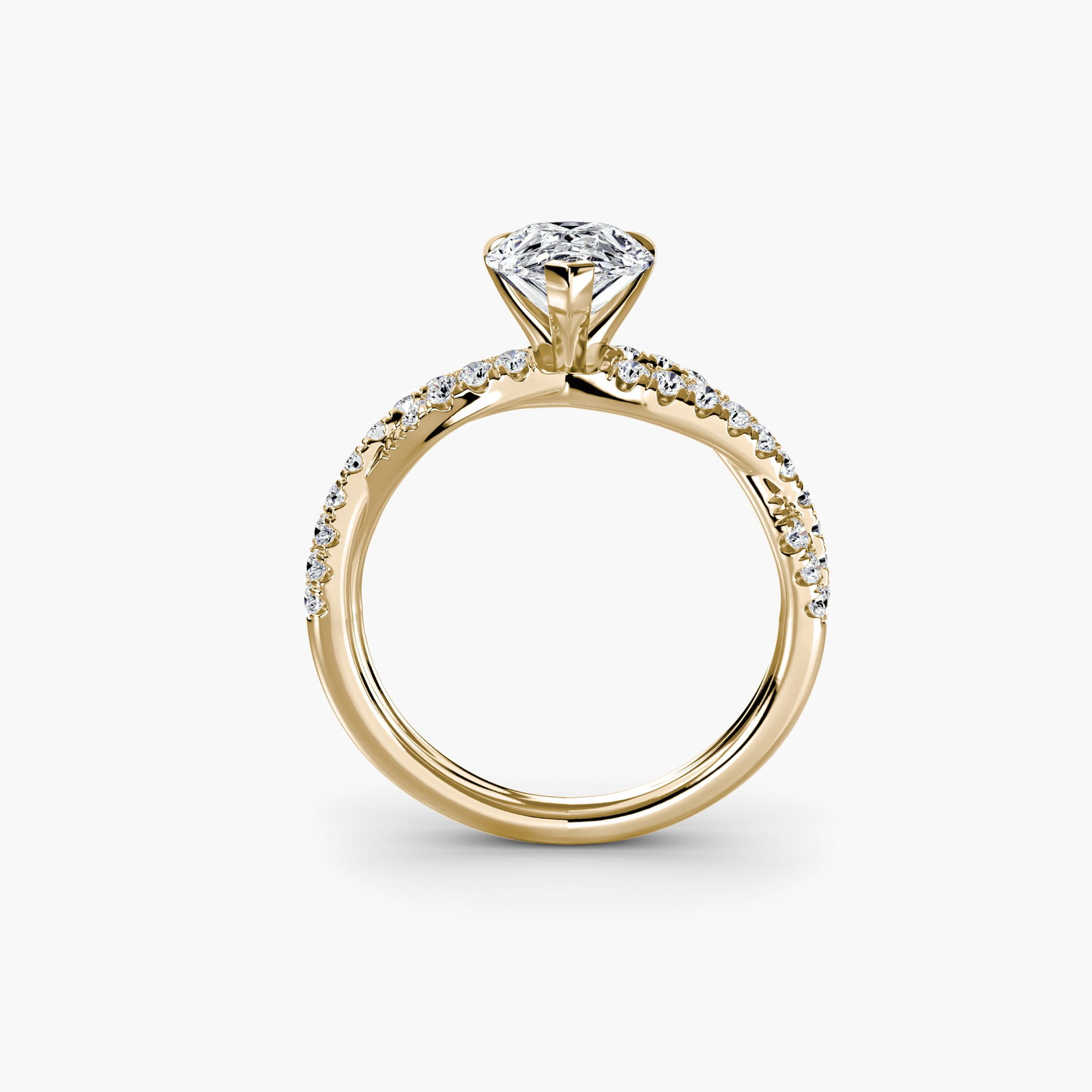 Pave Pear 14Kt Yellow Gold Ring Setting: Pave Pear 14Kt Yellow Gold Ring Setting Pear-shaped elegance meets understated sophistication in this 14Kt yellow gold pave ring setting. Featuring 34 side stones totaling 0.381 carats, the delicate b