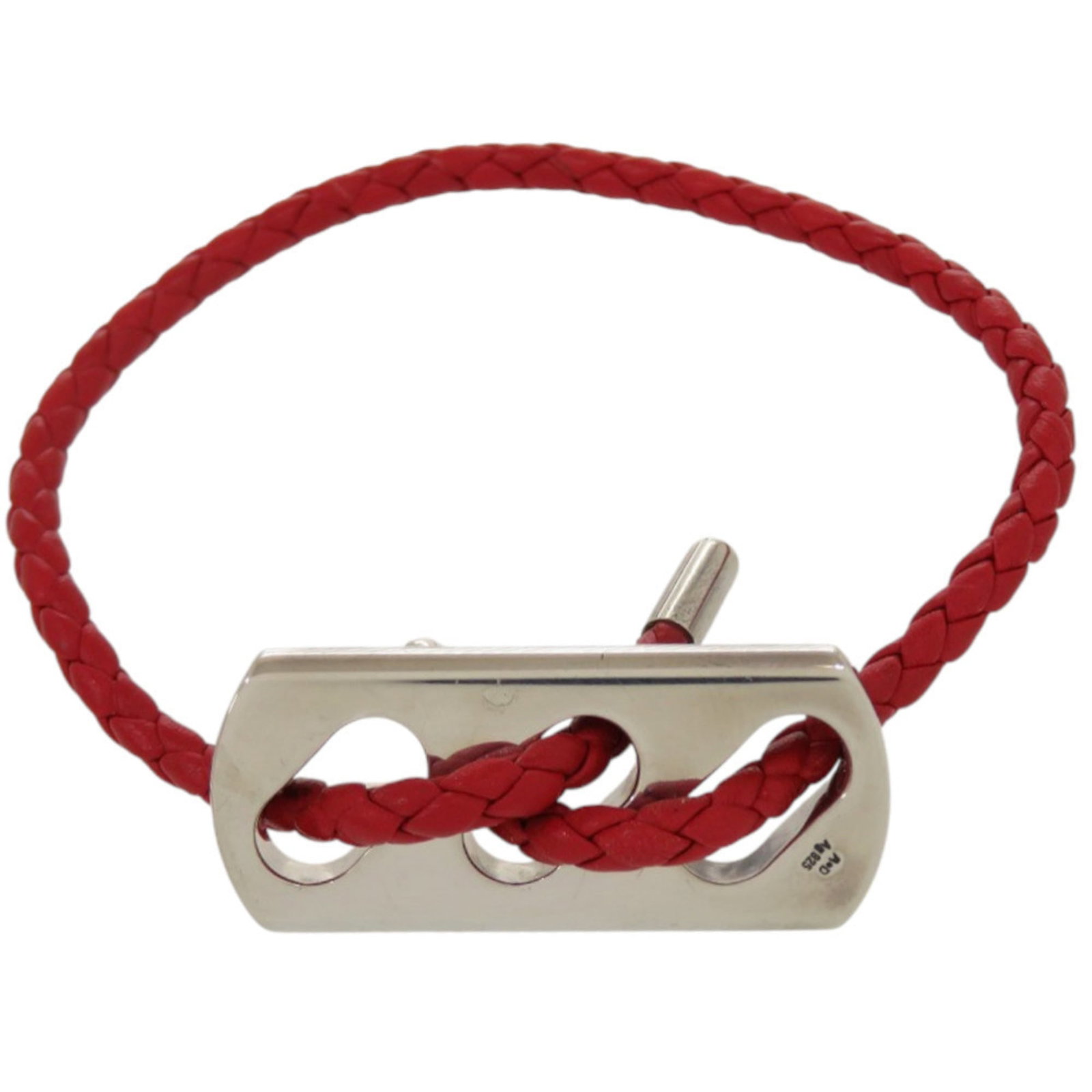Hermes Charm Bracelet Leather Silver 925: Hermes Charm Bracelet Leather Silver 925 Leather and silver 925 charm bracelet from Hermes, featuring red accents. The bracelet has some minor scratches and dirt but remains in very good condition. Me