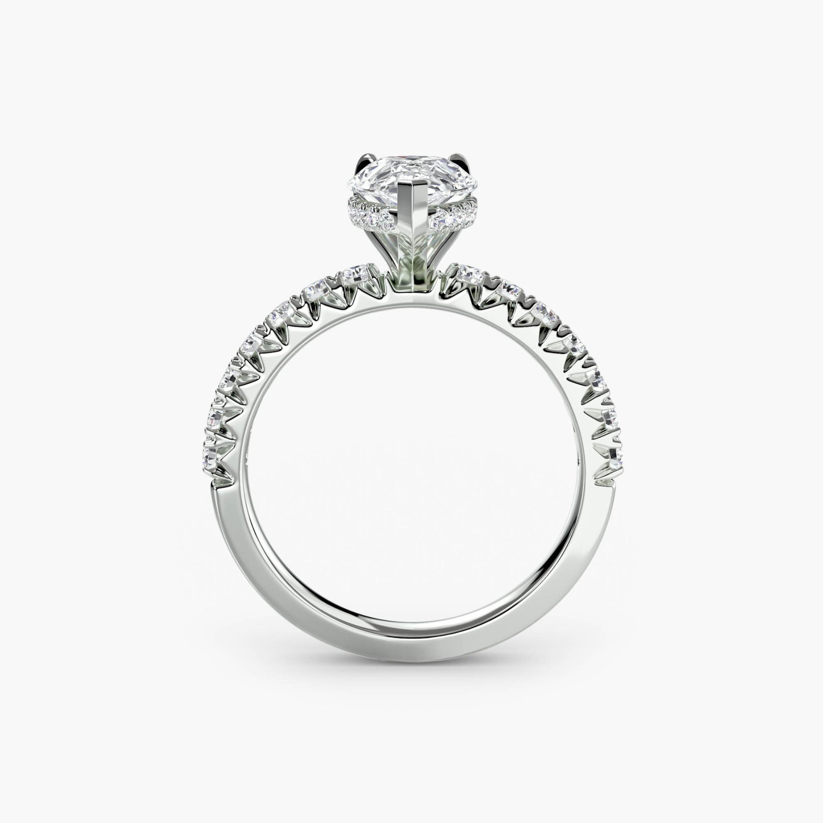 Hidden Halo Pear 950 Platinum Ring Setting: Hidden Halo Pear 950 Platinum Ring Setting 950 Platinum Hidden Halo Pear Ring Setting features a striking pear shape with a band width of 2.3mm, showcasing 29 lab-grown side stones totaling 0.425 cara
