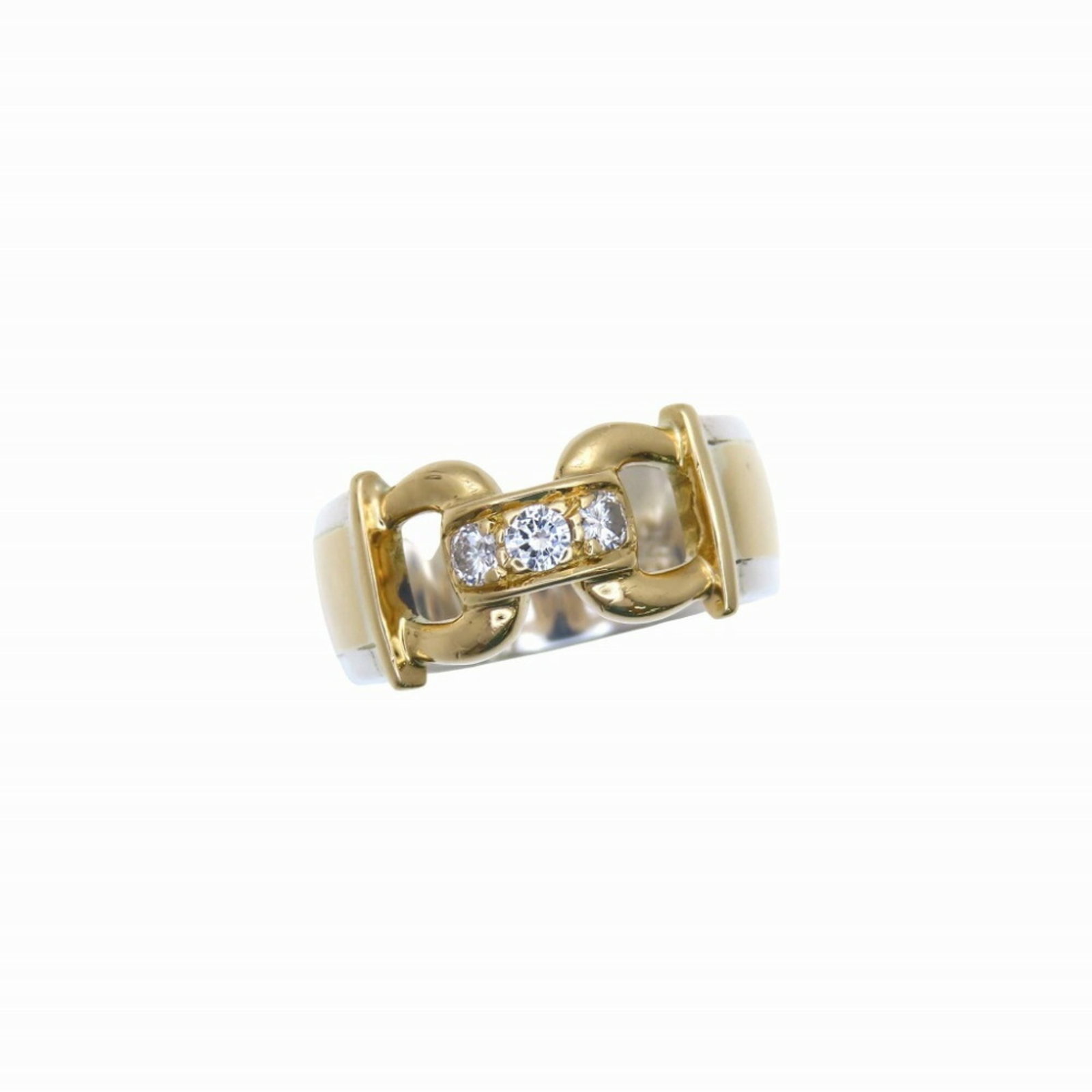Hermes Band Ring Silver 925 Yellow Gold (18K): Hermes Band Ring Silver 925 Yellow Gold (18K) Silver and gold band ring from Hermes, featuring diamond stone. This 18K yellow gold band with silver 925 accents measures 9mm in width and weighs 7.7g.