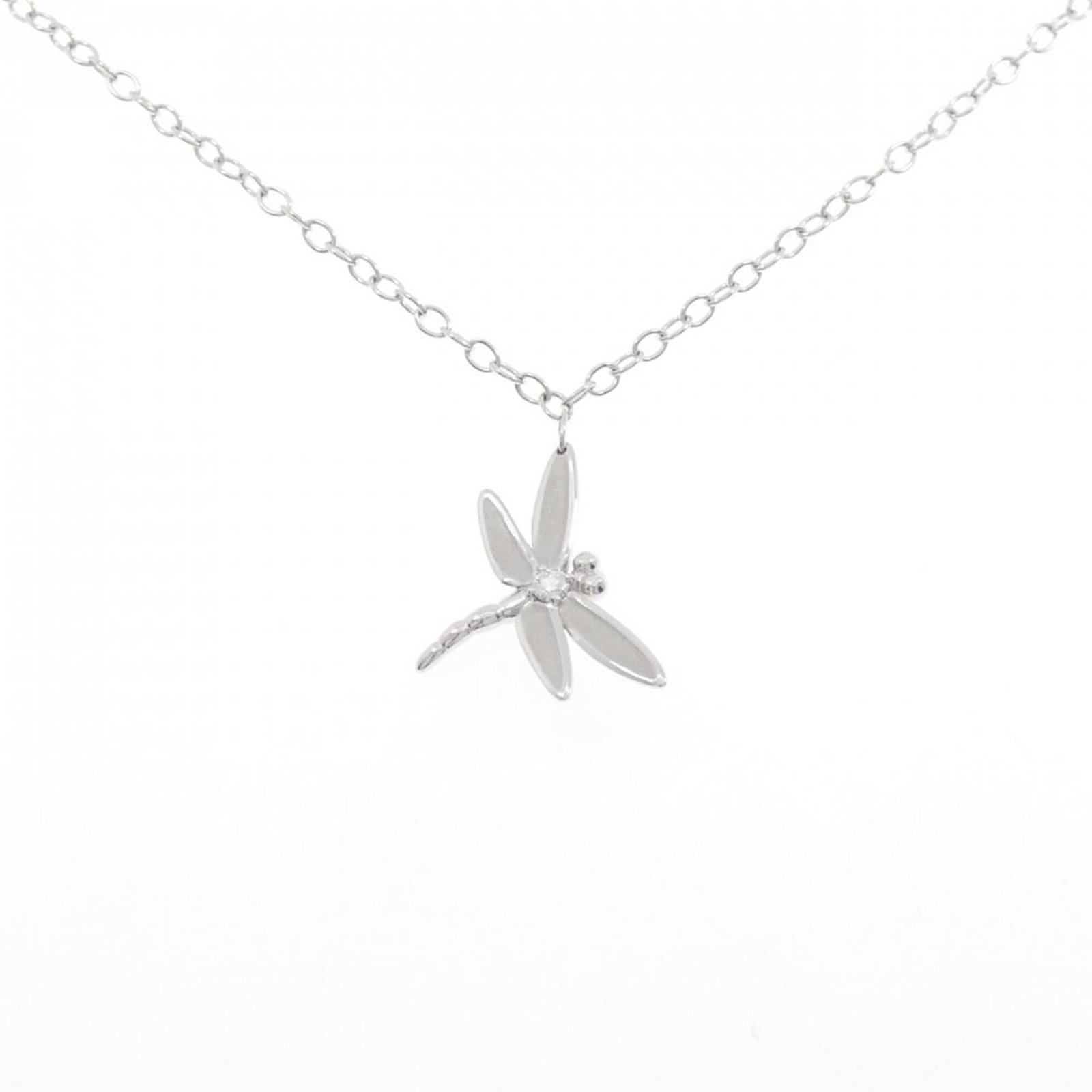 Dragonfly Necklace by Tiffany: Dragonfly Necklace by Tiffany White Gold Dragonfly Pendant in Diamond Accent, 43cm Circumference Necklace. This beautiful Tiffany necklace features a white gold dragonfly pendant with a diamond accent