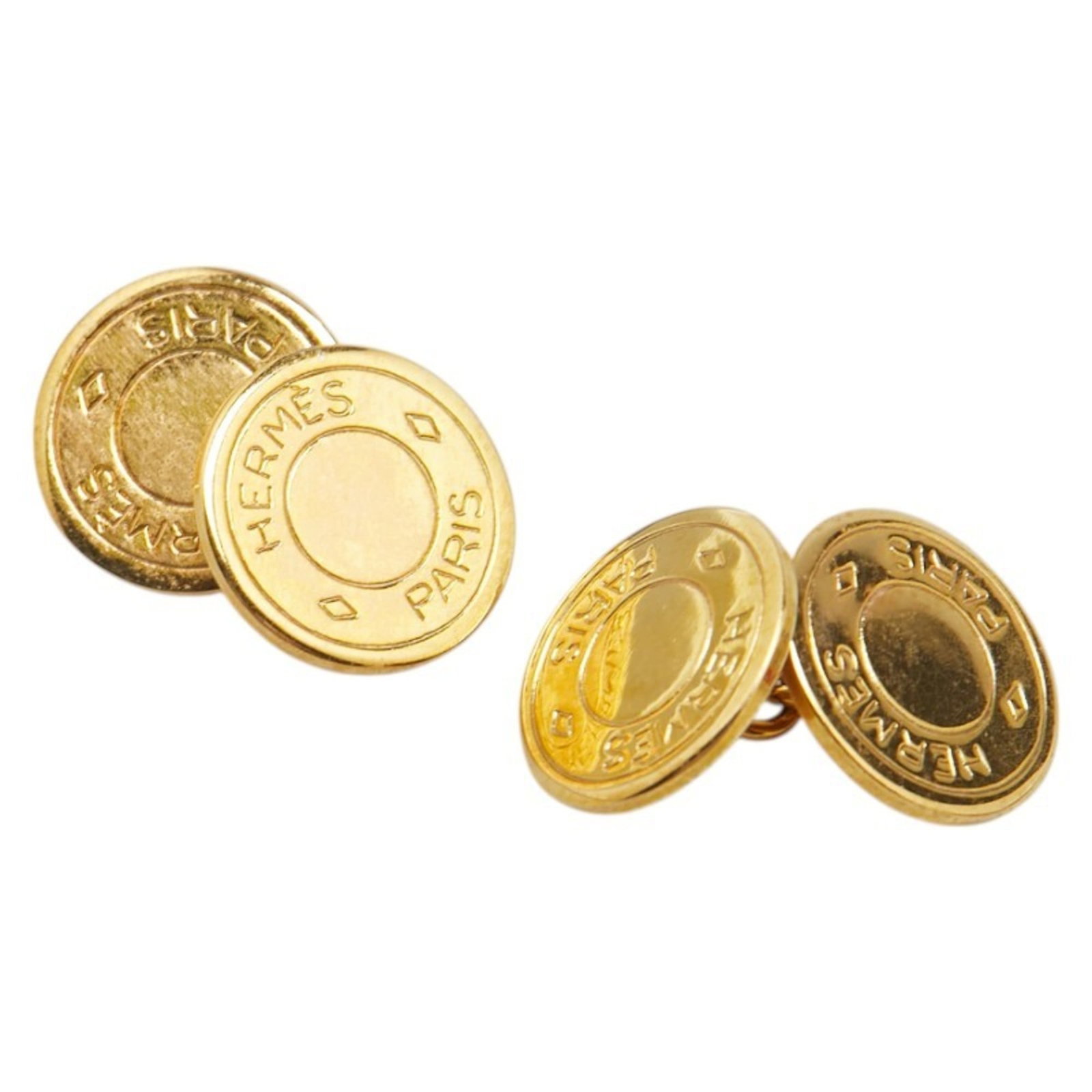 Hermes Cufflinks: Hermes Cufflinks Item Specifics: Brand: Hermes Type: Cufflinks Gender: Women Color: Gold Size (Hxwxd): 14.20mm x 14.20mm / 0.56'' x 0.56'' Condition: Used (good), Traces of usage, scratches / dirt