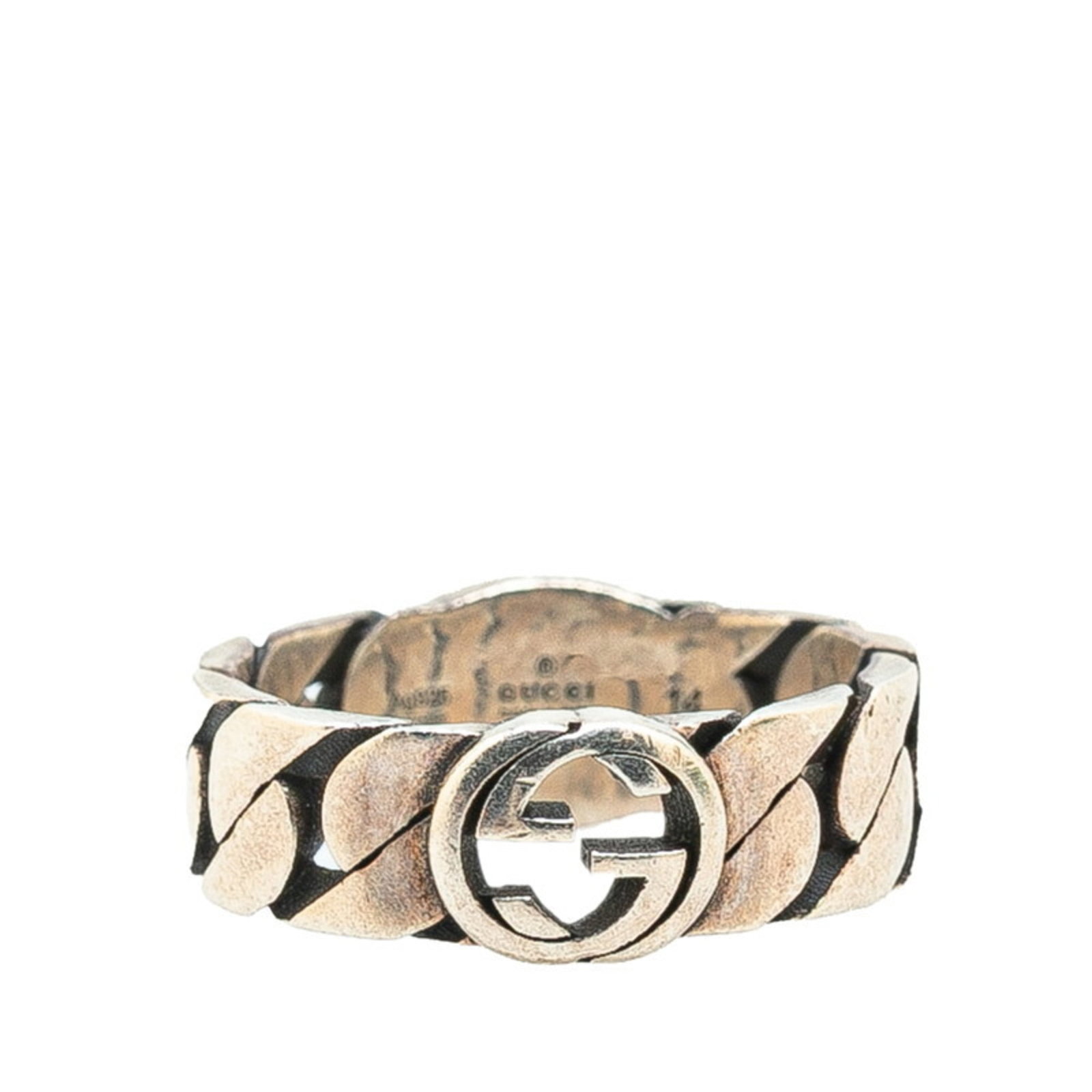 Gucci ring band silver 925: Gucci ring band silver 925 Silver 925 Gucci ring band, featuring the iconic brand's signature style. This used silver band ring has been worn and shows signs of usage, with minor scratches and dirt vi