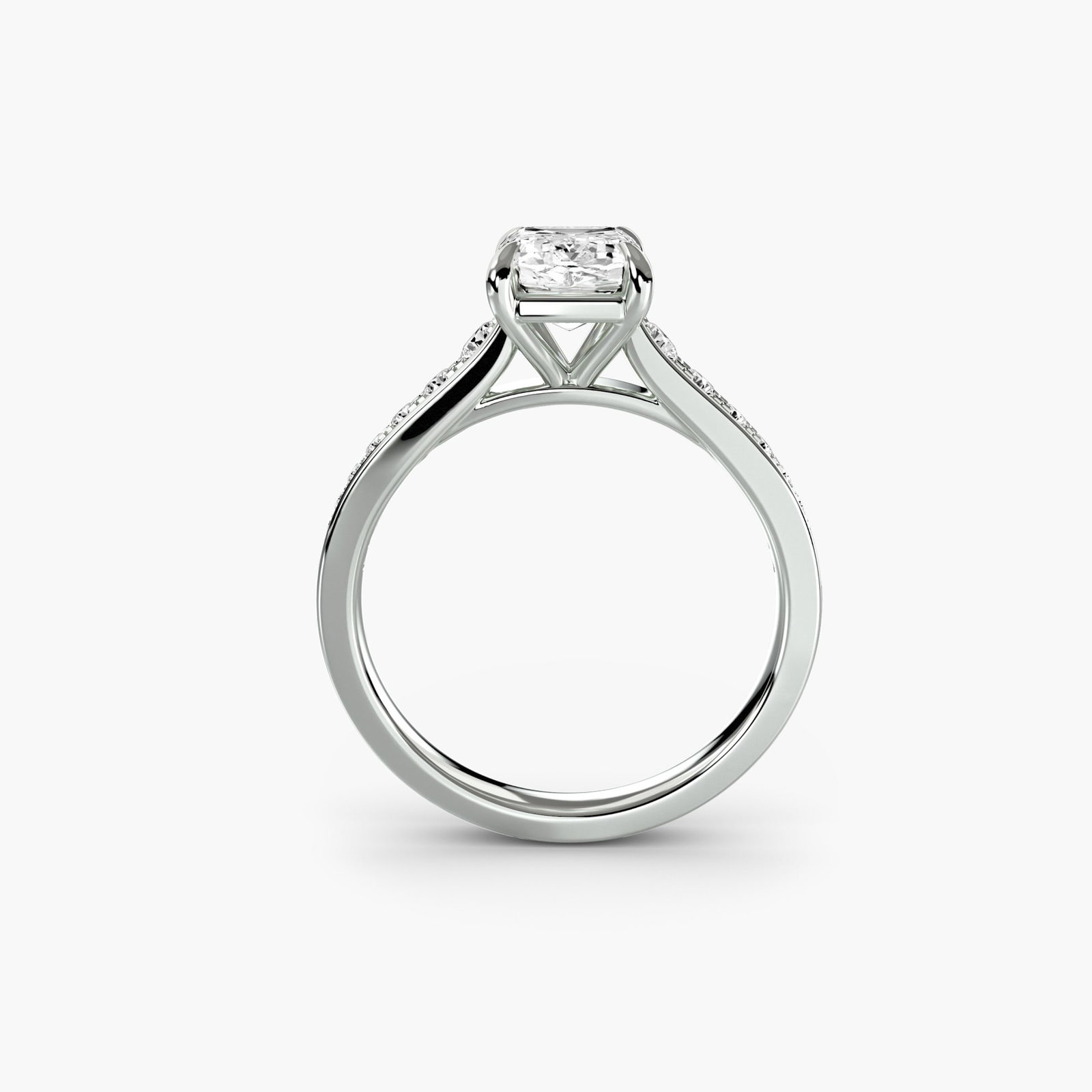 Pave Emerald 18Kt White Gold Ring Setting: Pave Emerald 18Kt White Gold Ring Setting Pave Emerald 18Kt White Gold Ring Setting features 16 side stones totaling 0.283 carats, set in an 18kt white gold ring with a band width of 2.4mm. The settin