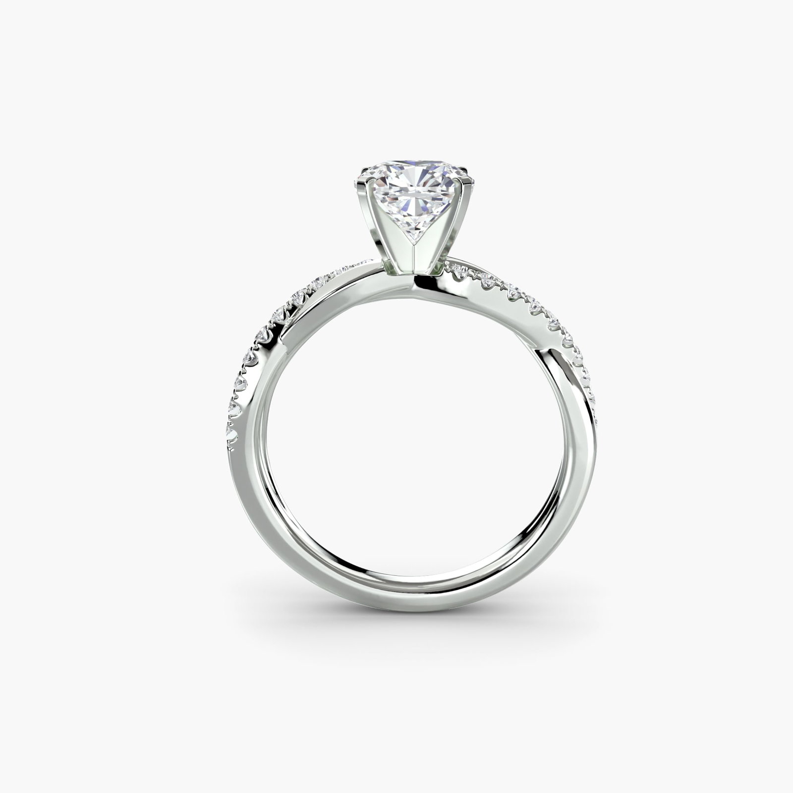 Pave Cushion 18Kt White Gold Ring Setting: Pave Cushion 18Kt White Gold Ring Setting 18Kt White Gold Cushion Ring Setting with Pave Detail. This stunning ring setting features 20 pave side stones totaling 0.19 carats, showcasing a beautiful