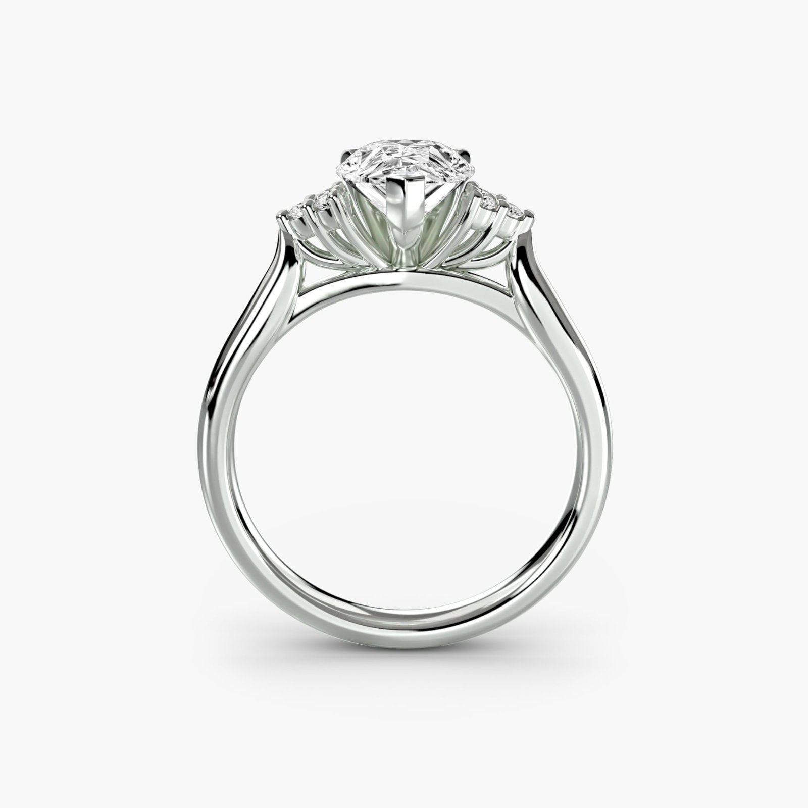 Solitaire Pear 14Kt White Gold Ring Setting: Solitaire Pear 14Kt White Gold Ring Setting The Solitaire Pear 14Kt White Gold Ring Setting boasts a sleek, modern design with six lab-grown side stones totaling 0.08 carats, adding subtle sparkle to
