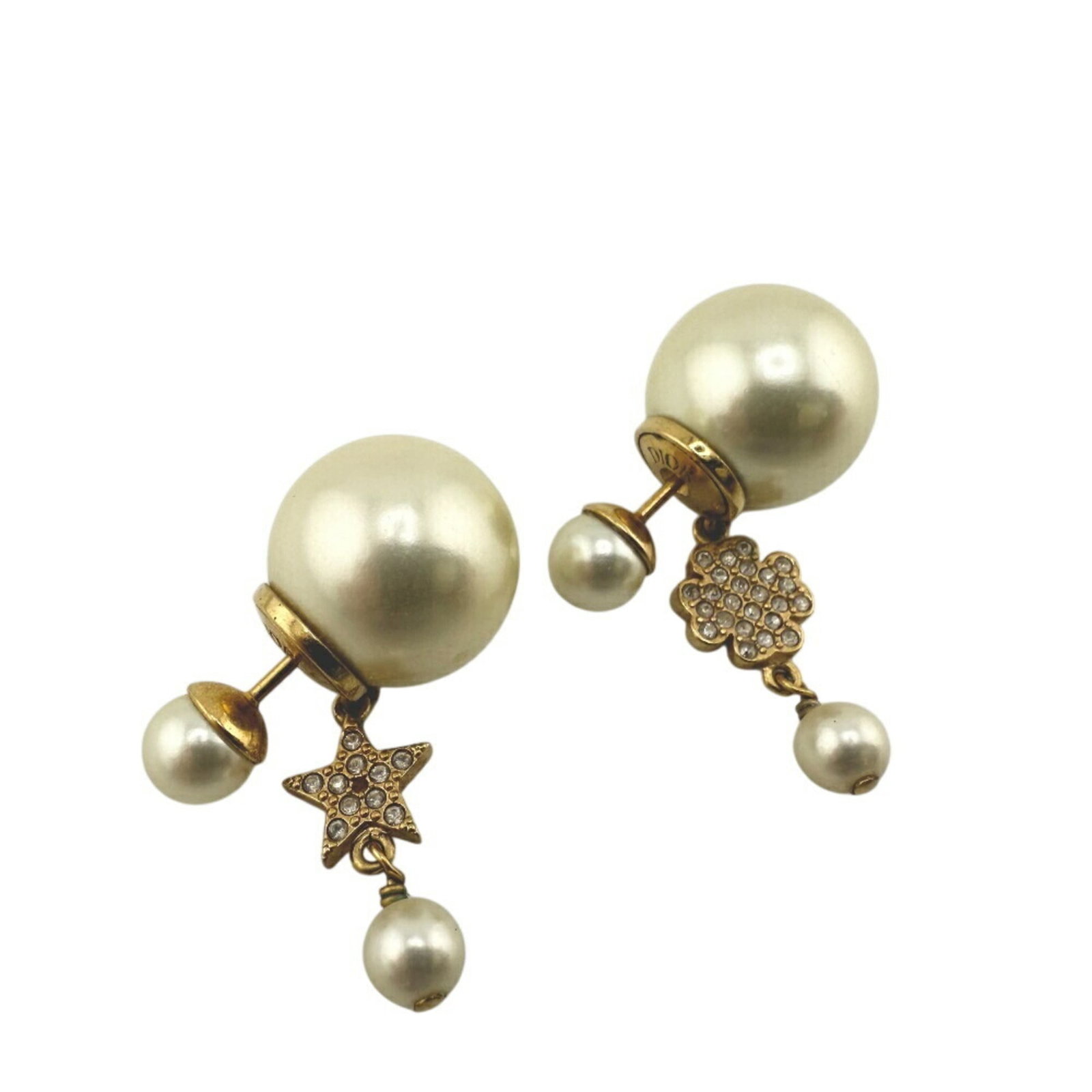 Women's Gold Tribal Earrings Asymmetrical Clover Star Dior Christian (1 of 9)
