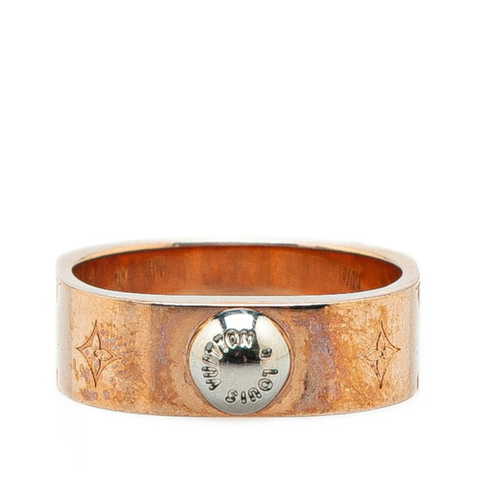Louis Vuitton Band Ring Gold Plating Metal: Louis Vuitton Band Ring Gold Plating Metal This Louis Vuitton band ring features gold plating metal with pink gold and silver tones, adding a touch of elegance to any outfit. The item bears a