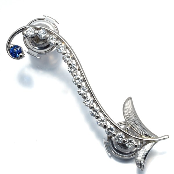 Diamond 1.05Ct Sapphire 0.197Ct Pin Brooch 900 Platinum (1 of 6)