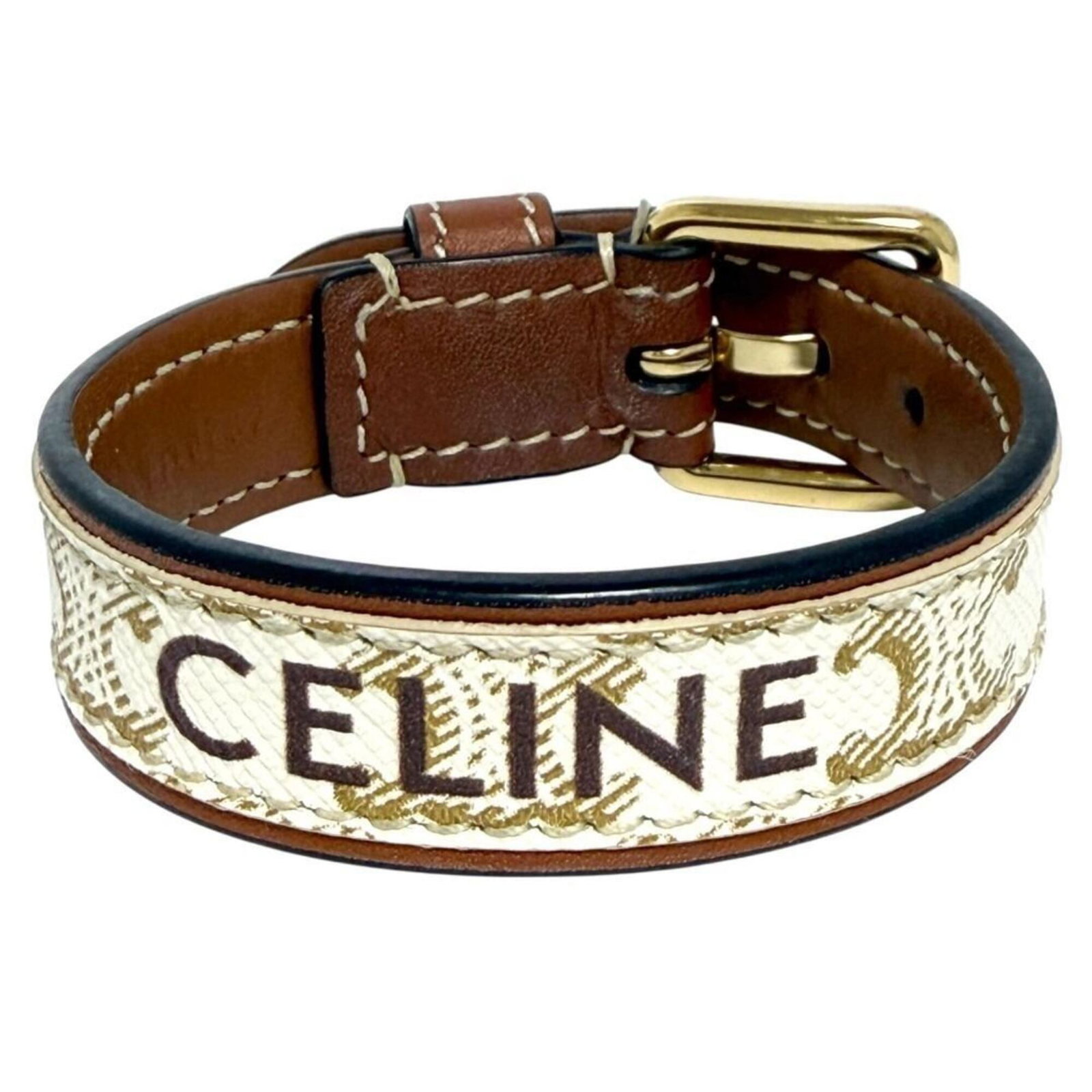 Celine leather bracelet: Celine leather bracelet Celine leather bracelet, featuring a classic charm design. Made from high-quality leather, this 13.5cm-15.5cm adjustable bracelet has some minor scratches and dirt but remains 