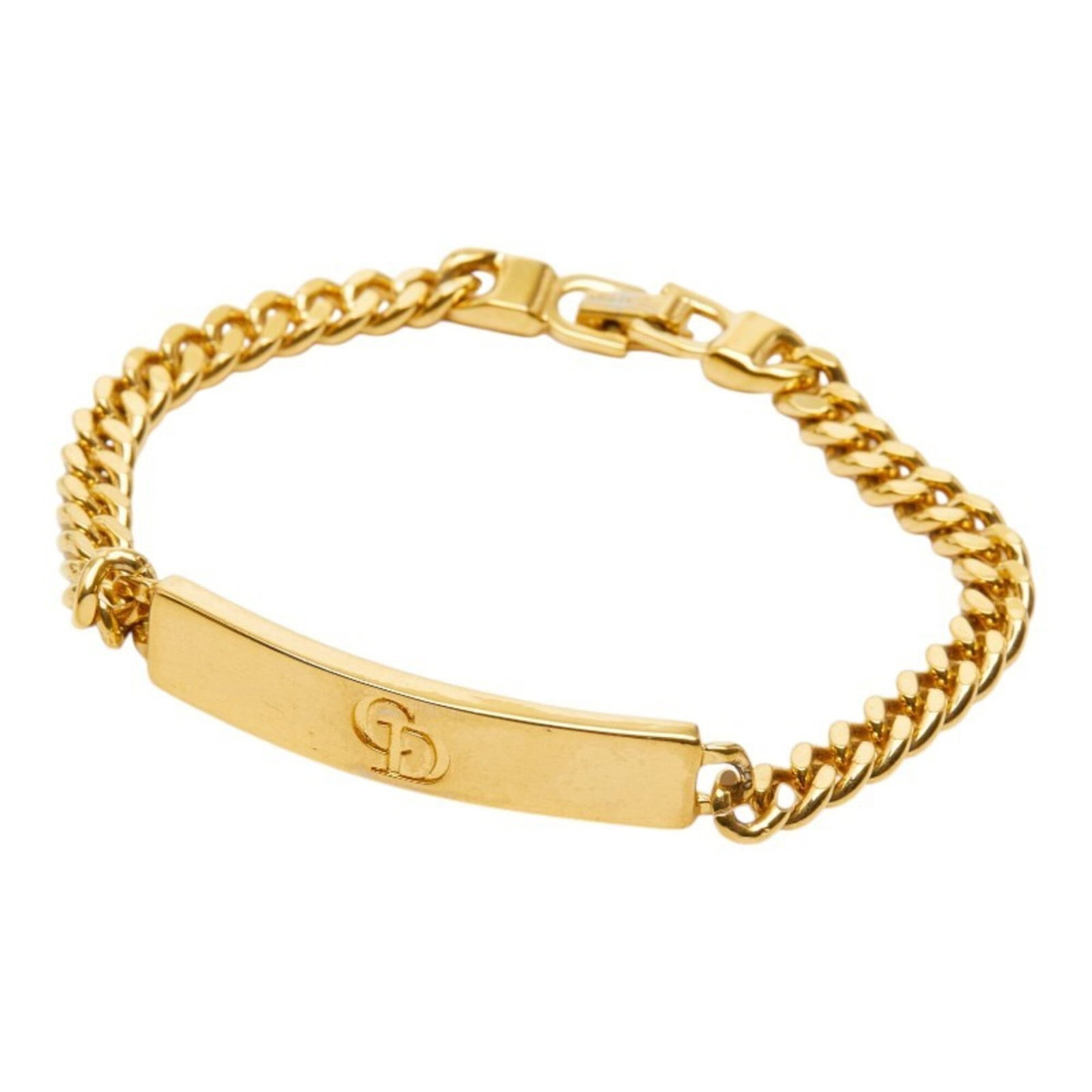 Christian Dior bracelet gold plating: Christian Dior bracelet gold plating Gold plating adds a touch of luxury to this Christian Dior charm bracelet, available in a sleek gold finish. Measuring 17.5cm in length, it features the iconic bra
