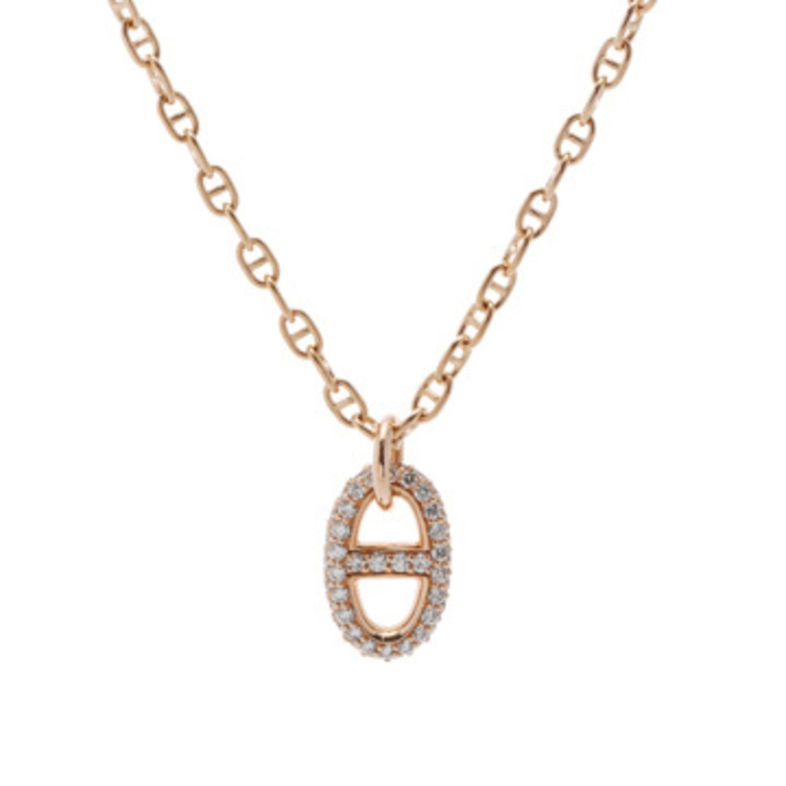 Hermes Farandole Pm Diamond Women'S 18K Pink Gold Necklace Grade A Ginzo: Hermes Farandole Pm Diamond Women'S 18K Pink Gold Necklace Grade A Ginzo The Hermes Farandole Pm Diamond Women's 18K Pink Gold Necklace boasts a stunning 14mm x 8.5mm diamond pendant set in 18K pink g