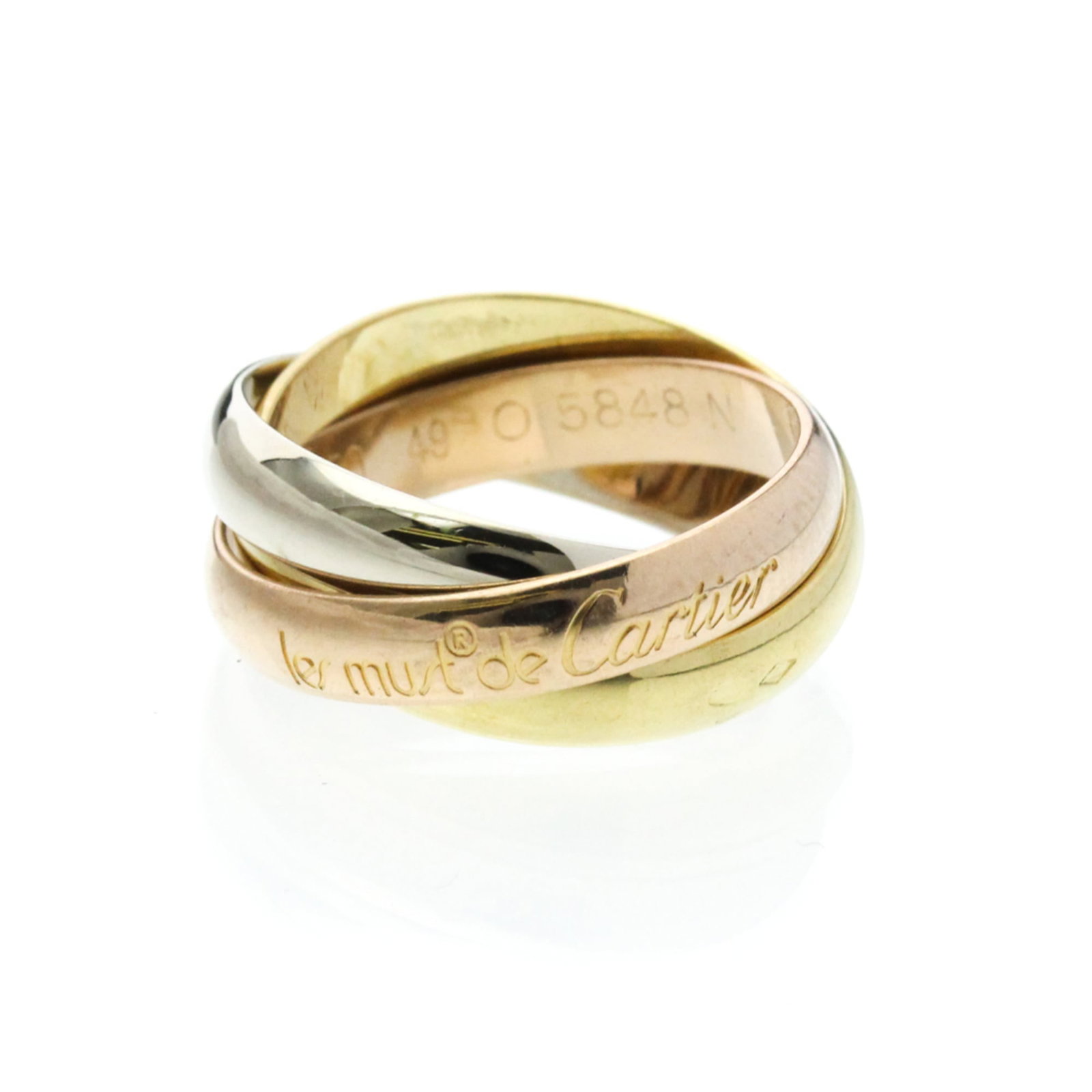 Cartier Pink 18k White 18k Yellow Gold Ring Band: Cartier Pink 18k White 18k Yellow Gold Ring Band Cartier Pink 18k White 18k Yellow Gold Ring Band features a striking combination of pink gold, white gold, and yellow gold in an elegant band design.