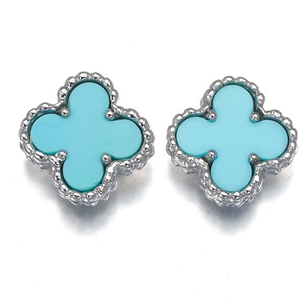 Turquoise earrings Sweet Alhambra 18k gold Van Cleef Arpels White: Turquoise earrings Sweet Alhambra 18k gold Van Cleef Arpels White Stud earrings featuring natural turquoise, crafted in 18k white gold and adorned with the iconic Sweet Alhambra design from Van Cleef