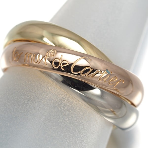Yellow White Rose Gold 3Color Classic Cartier Ring Eu50 18K 750 Trinity: Yellow White Rose Gold 3Color Classic Cartier Ring Eu50 18K 750 Trinity Yellow White Rose Gold 3Color Classic Cartier Ring Eu50 18K 750 Trinity - A stunning multi-tone gold ring featuring a classic de