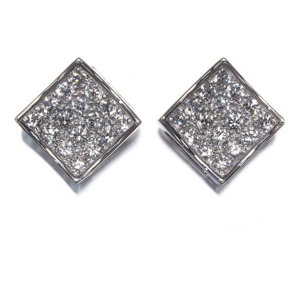 Diamond 0.68Ct/ 0.68Ct Paved Square Earrings 900 Platinum (1 of 5)