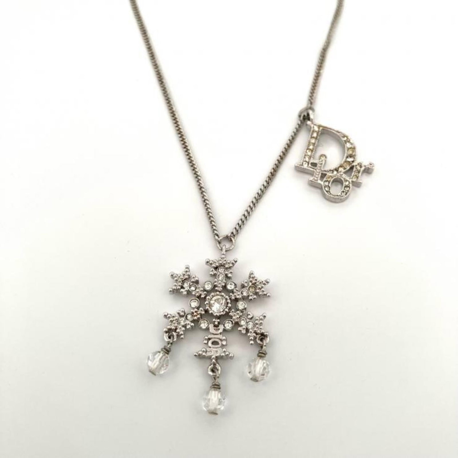 Silver Rhinestone Necklace with Christian Dior Snowflake Logo (1 of 8)