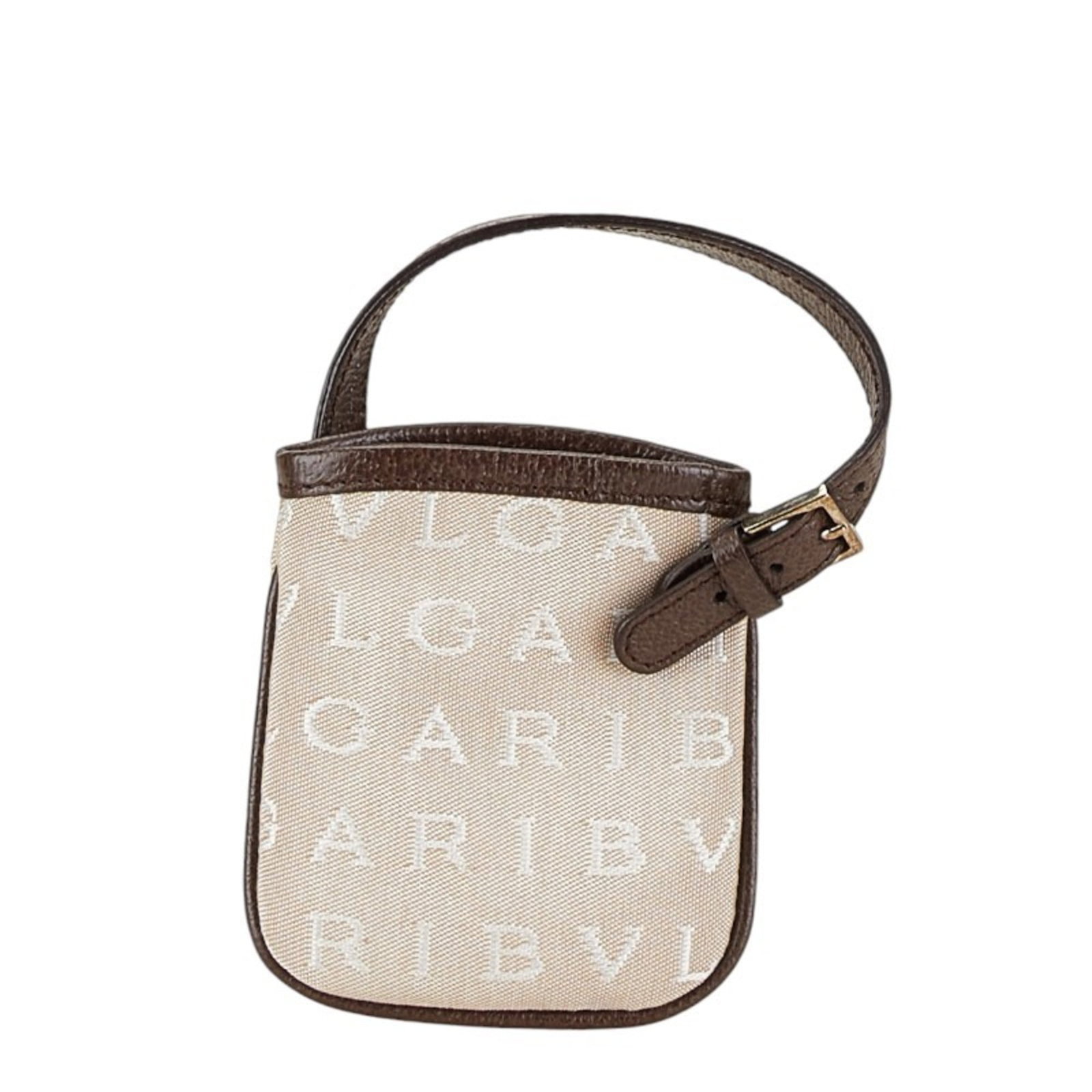 Bvlgari Handbag Charm Canvas Leather: Bvlgari Handbag Charm Canvas Leather Canvas and leather canvas leather Bvlgari handbag charm in beige and brown, featuring a signature. The item has some scratches and dirt but remains in very good co