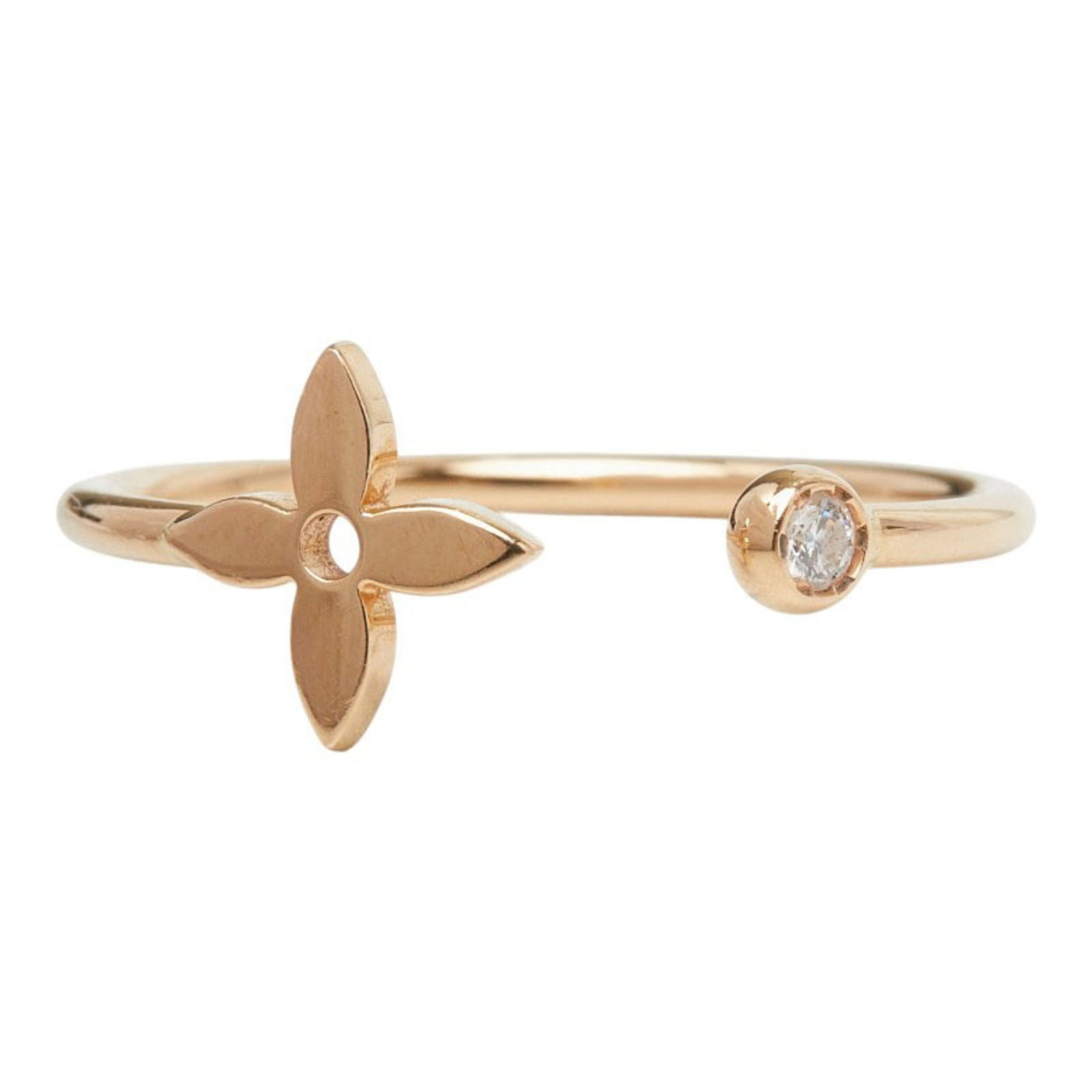 Pink Gold Band Ring Louis Vuitton 18K: Pink Gold Band Ring Louis Vuitton 18K Pink Gold Band Ring Louis Vuitton 18K features an 18k pink gold band with a diamond stone, available in size 9 and measuring 8.8mm in width. The ring bears a sign