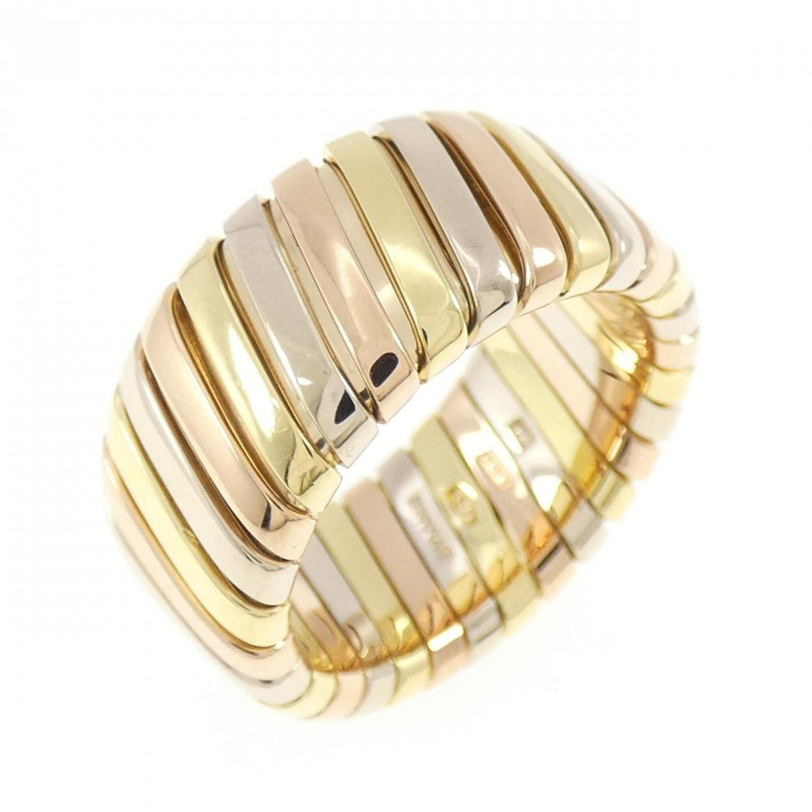 Bvlgari Band Ring Pink Gold (18K) White Gold (18K) Yellow Gold (18K): Bvlgari Band Ring Pink Gold (18K) White Gold (18K) Yellow Gold (18K) Pink Gold (18K), White Gold (18K), and Yellow Gold (18K) come together in this Bvlgari band ring, a versatile design that