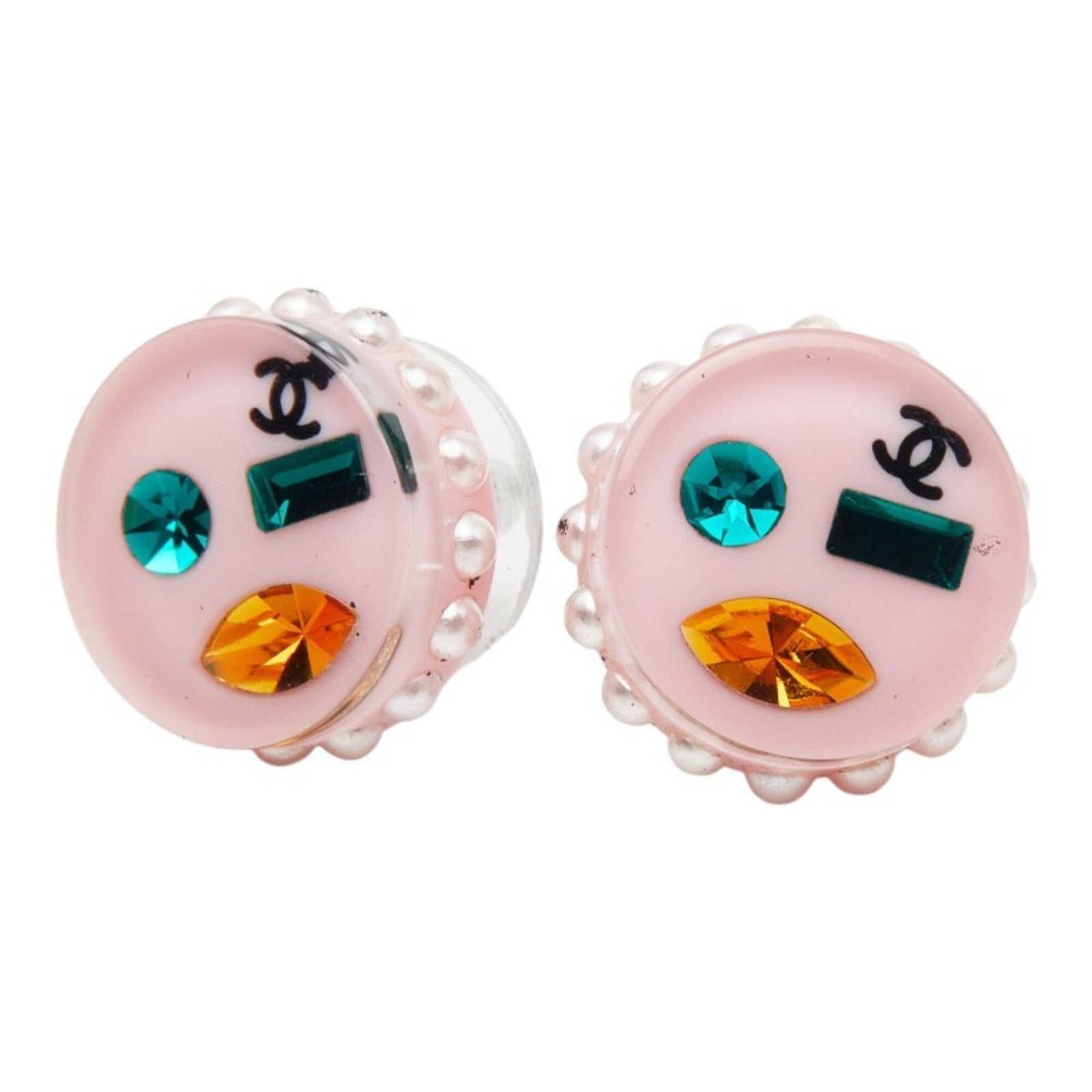 Chanel Stud Earrings Plastic: Chanel Stud Earrings Plastic Chanel's iconic stud earrings are a timeless accessory. Made from plastic, these multi-colored earrings feature artificial pearl and rhinestone details, adding a touch of 