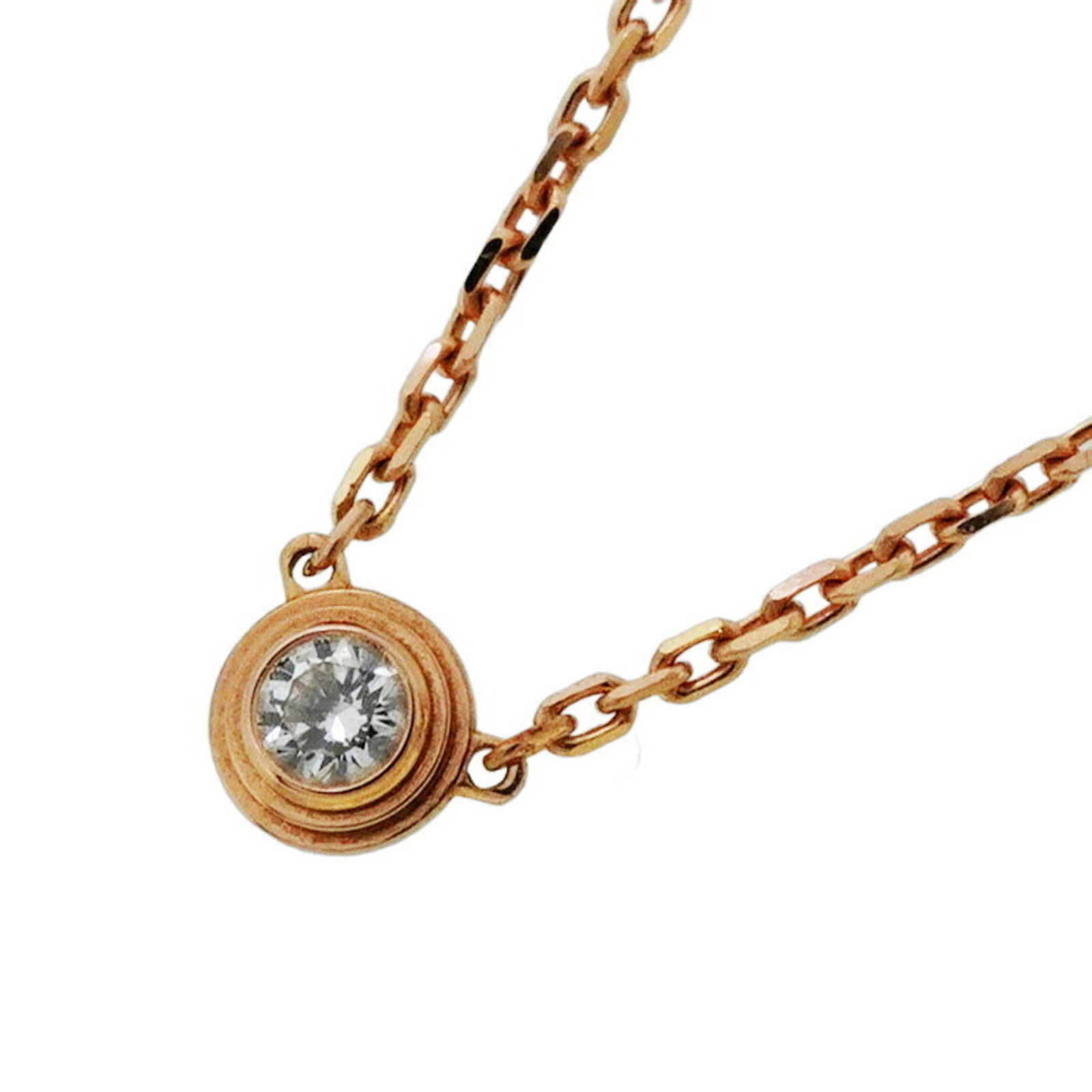 Damour Xs Necklace Pink Gold 18Kpg Diamond 1Pd Ladies: Damour Xs Necklace Pink Gold 18Kpg Diamond 1Pd Ladies Pink Gold 18K pendant adorned with a 1-carat diamond, set in a classic Cartier necklace featuring a versatile 38-41cm chain. The necklace showcase