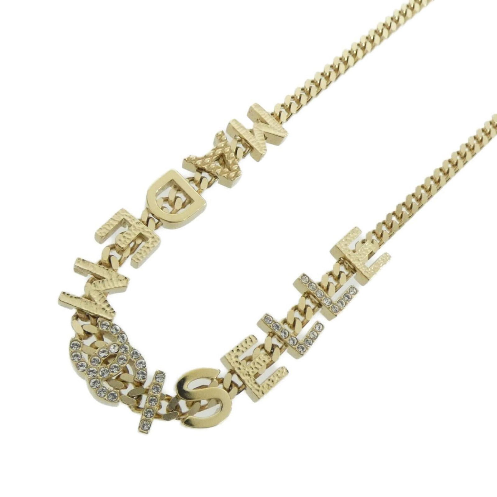 Chanel Necklace: Chanel Necklace Chanel Necklace in Gold with Crystal Stone, available for purchase. This used necklace features a gold pendant with a crystal stone and falls within the 67-80 cm range to accommodate