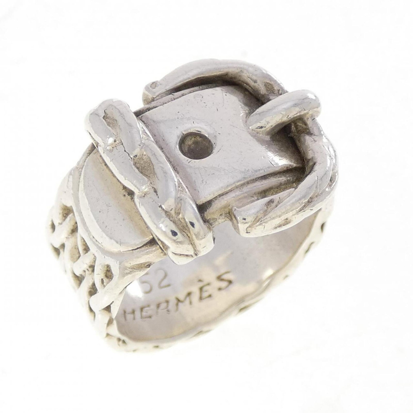 Ring Band Hermes: Ring Band Hermes Silver Ring Band from Hermes, a women's band ring with a US size 6.5 and brand size 52. This item has been used but remains in like new condition, hardly showing any signs of wear.