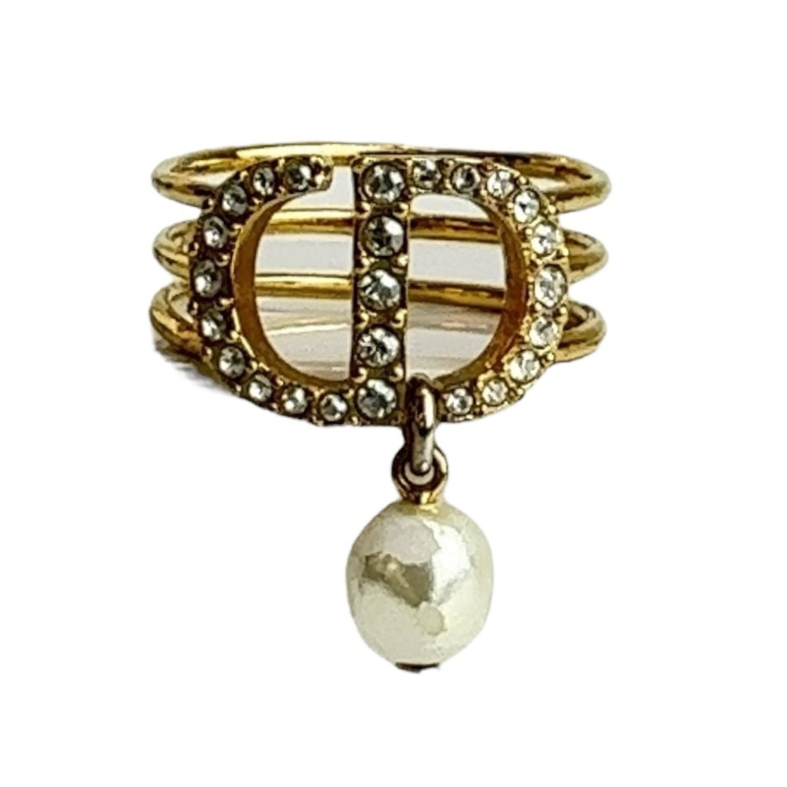 Dior Metal Ring Christian Band: Dior Metal Ring Christian Band Gold Metal Ring with Rhinestone Stone, Christian Dior Brand, Women's Size 6, Used Condition. This band ring features a striking gold metal design adorned with rhinestone
