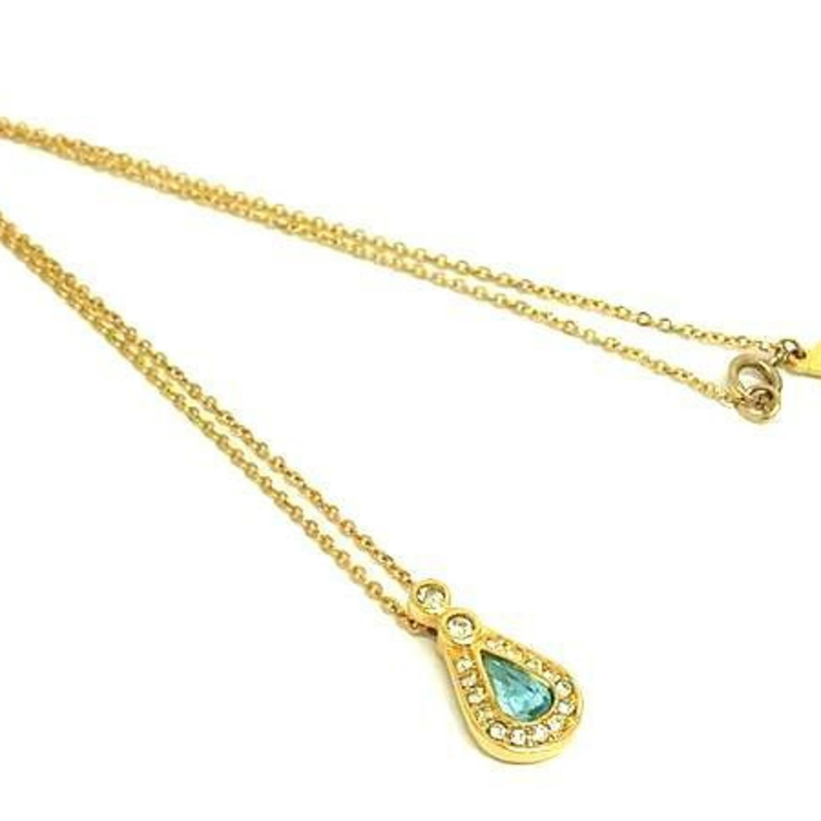 Women's Rhinestones Gold Metal Christian Dior Necklace: Women's Rhinestones Gold Metal Christian Dior Necklace Gold Rhinestones Dior Necklace, 38.5 cm in length with a 20mm x 11mm pendant featuring intricate color rhinestone details. The necklace has been 
